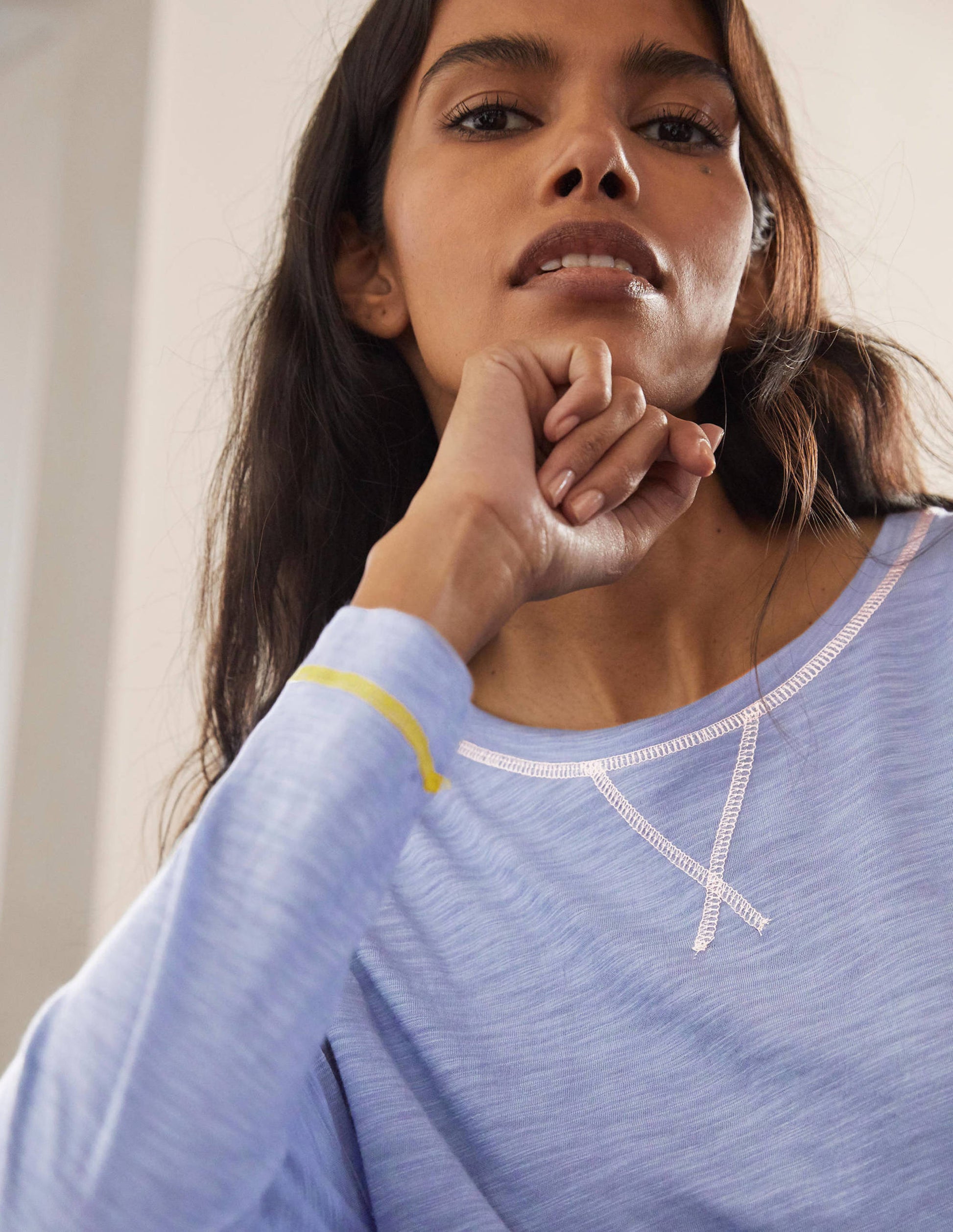 Contrast Stitch Jersey Top-Sea Mist-1