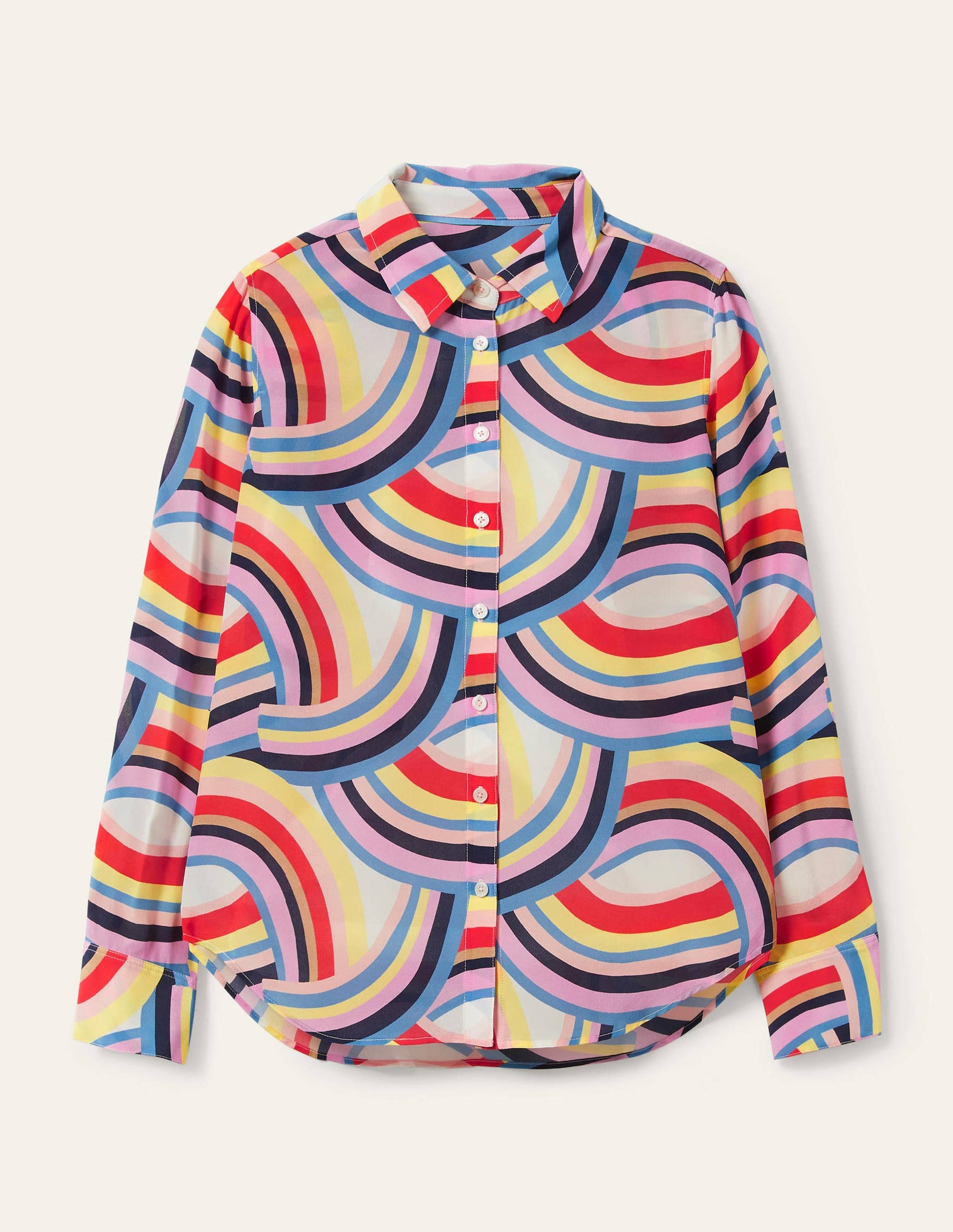 Silk Shirt-Ivory, Abstract Rainbow-6