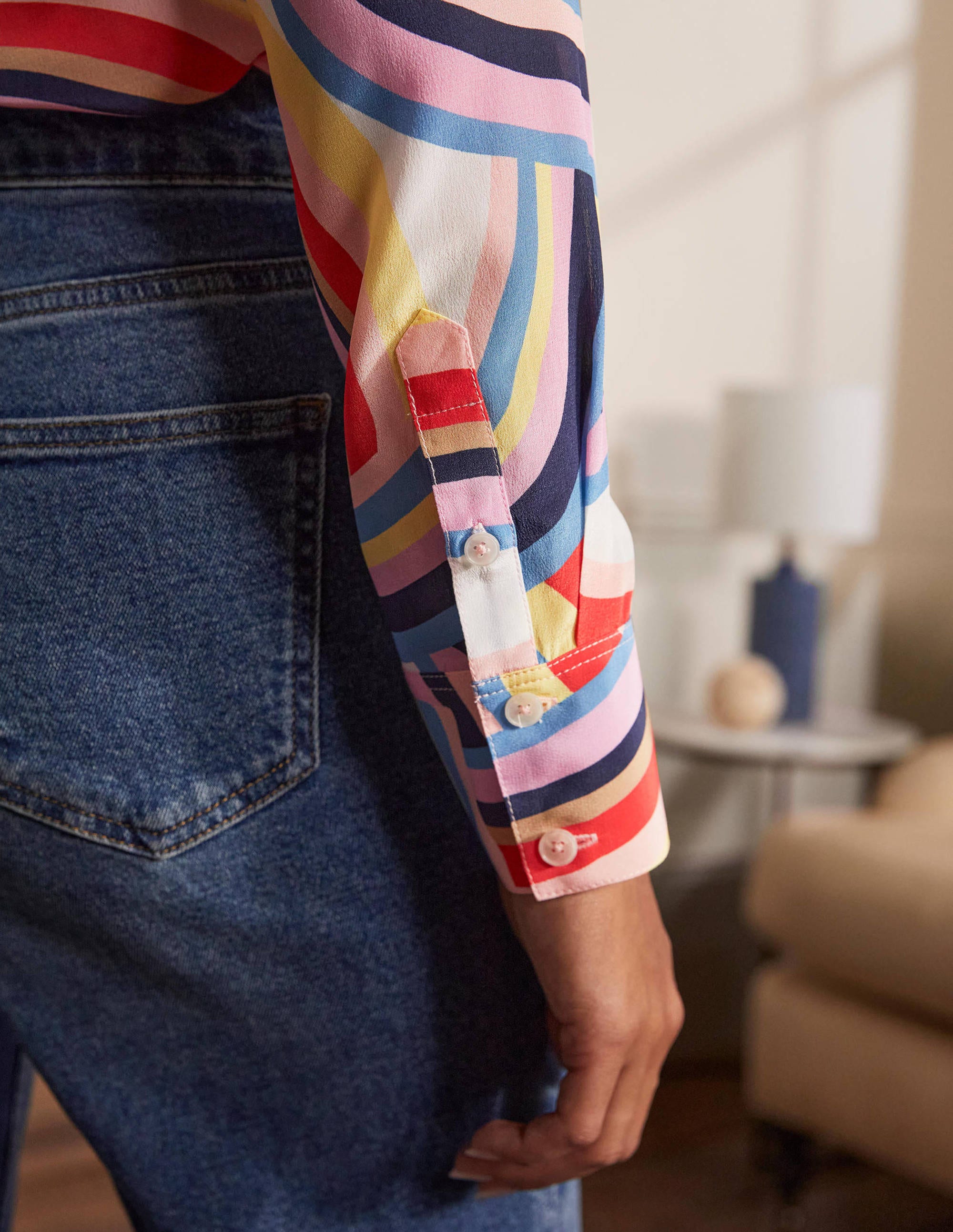 Silk Shirt-Ivory, Abstract Rainbow - Image 1