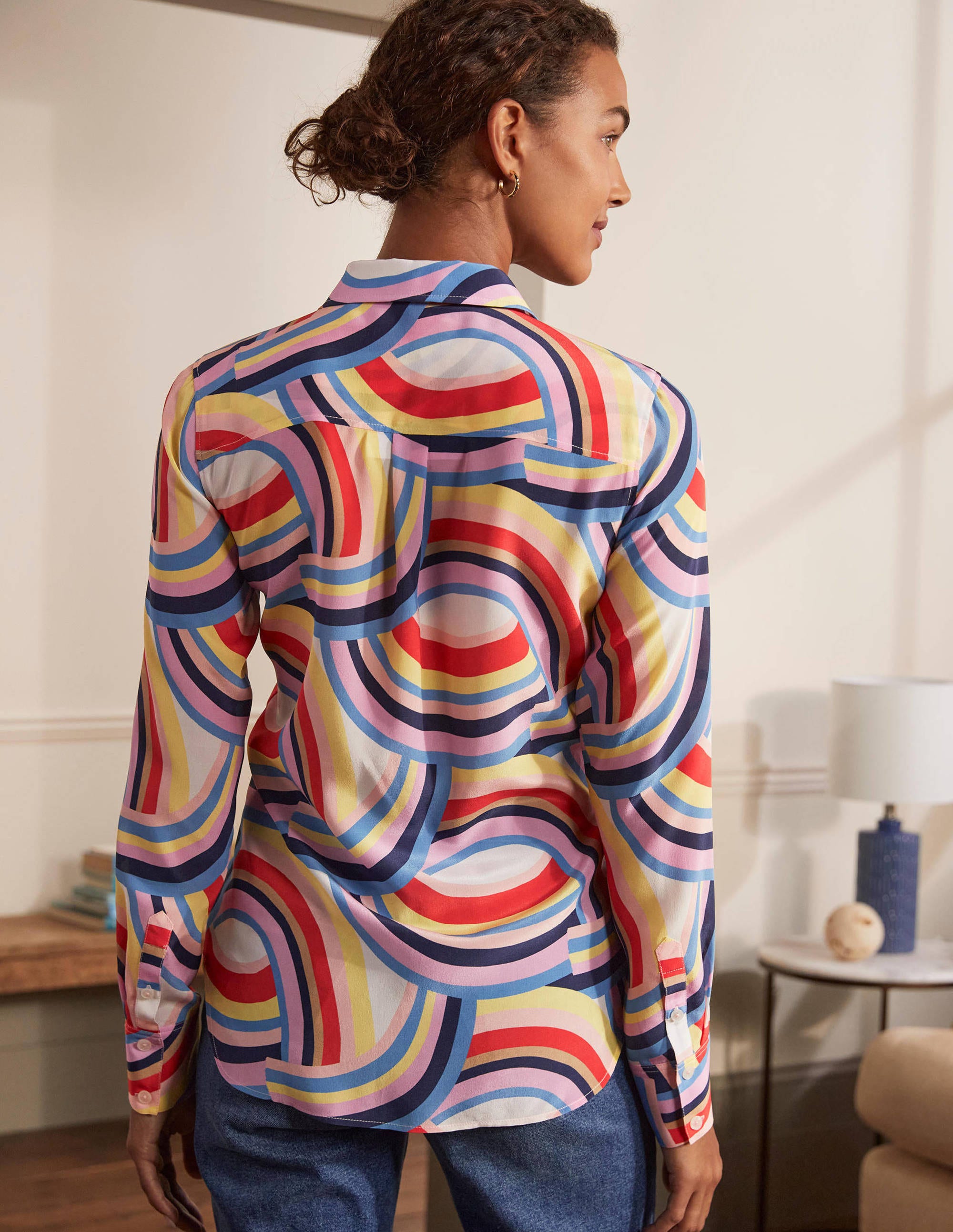 Silk Shirt-Ivory, Abstract Rainbow - Image 2