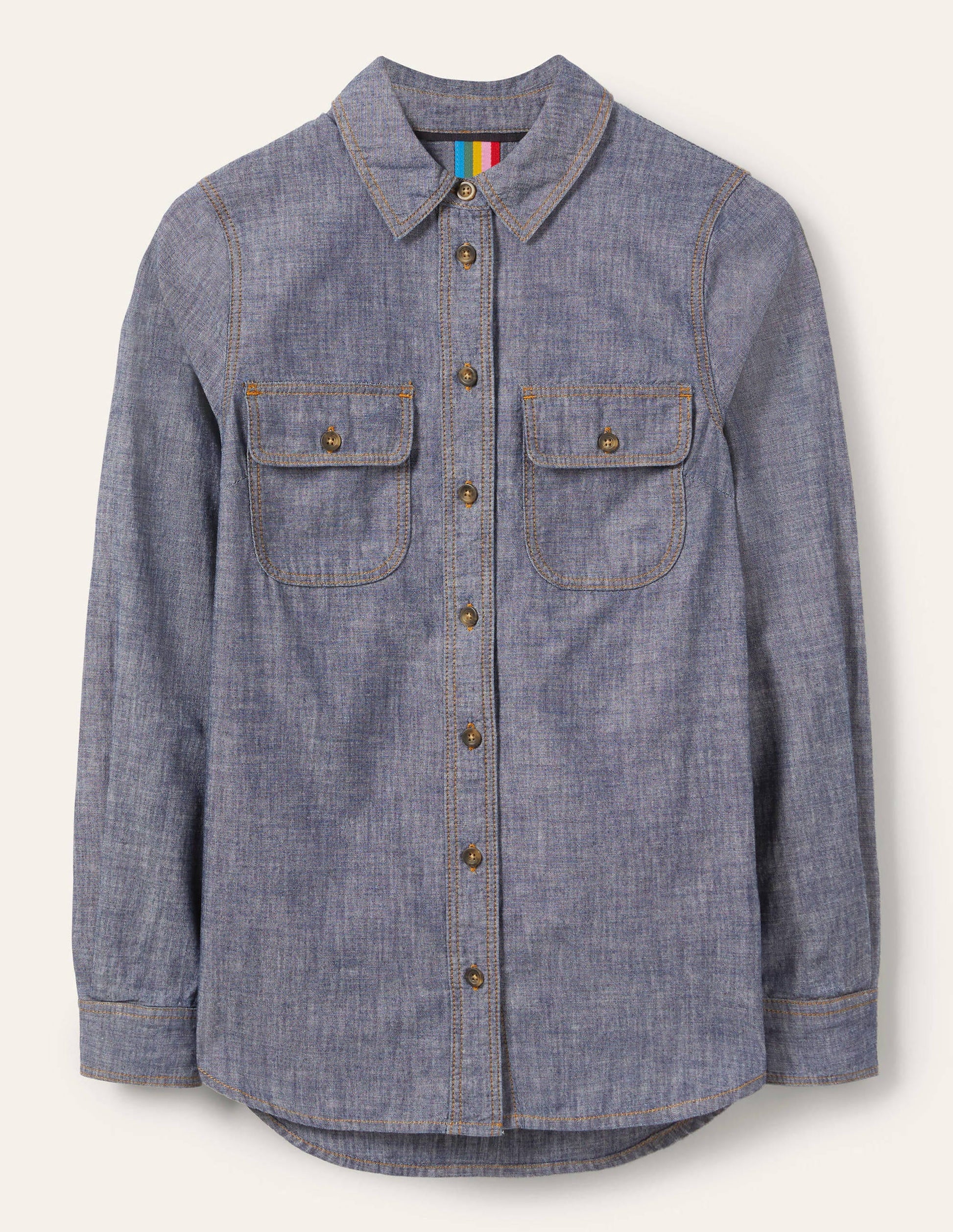 Chambray Cotton Pocket Shirt-Mid Vintage Denim-6