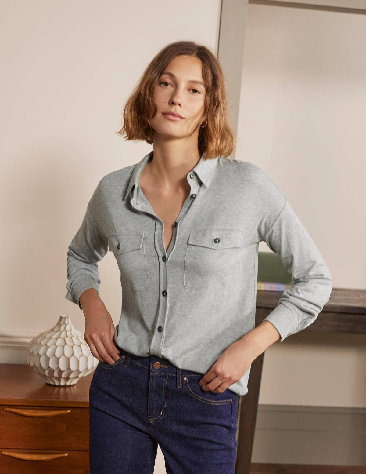 Relaxed Jersey Shirt-Grey Marl - Image 3