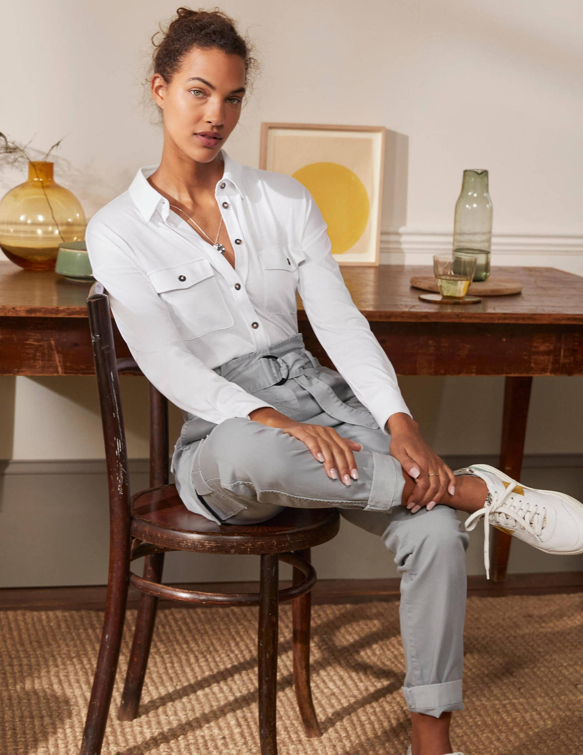 Relaxed Jersey Shirt-White-4