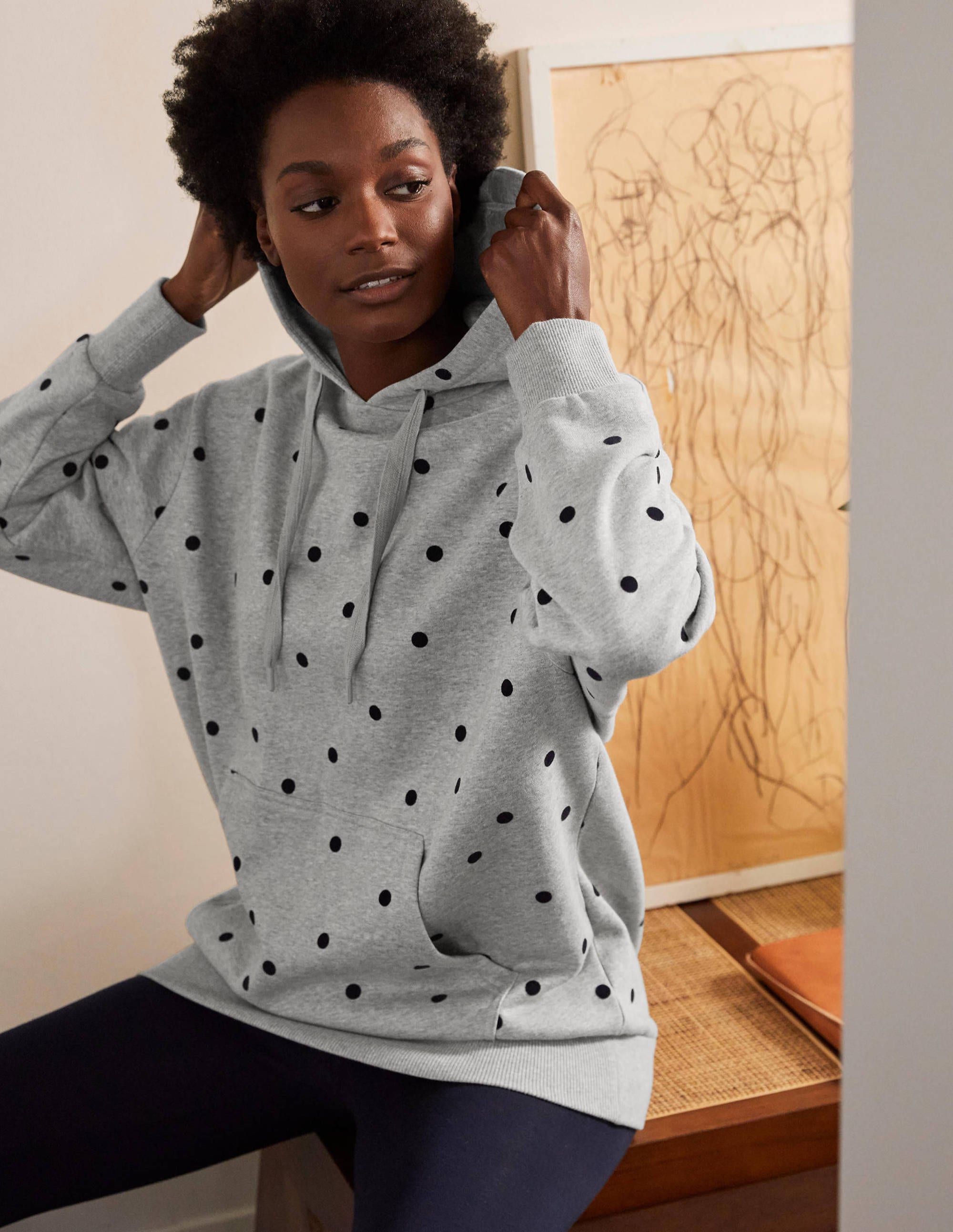 Oversized Hoodie-Grey Marl/ Flocked Spot - Image 3