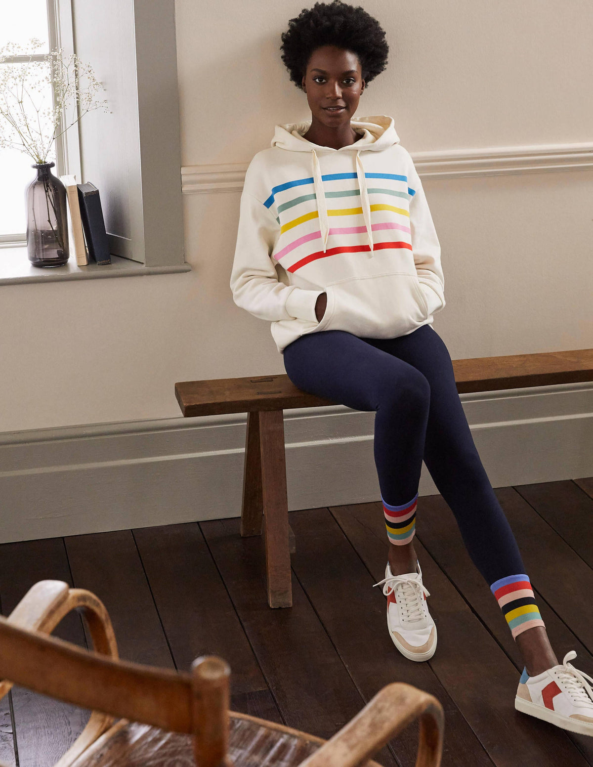 Oversized Hoodie-Ivory/ Rainbow Stripe-4
