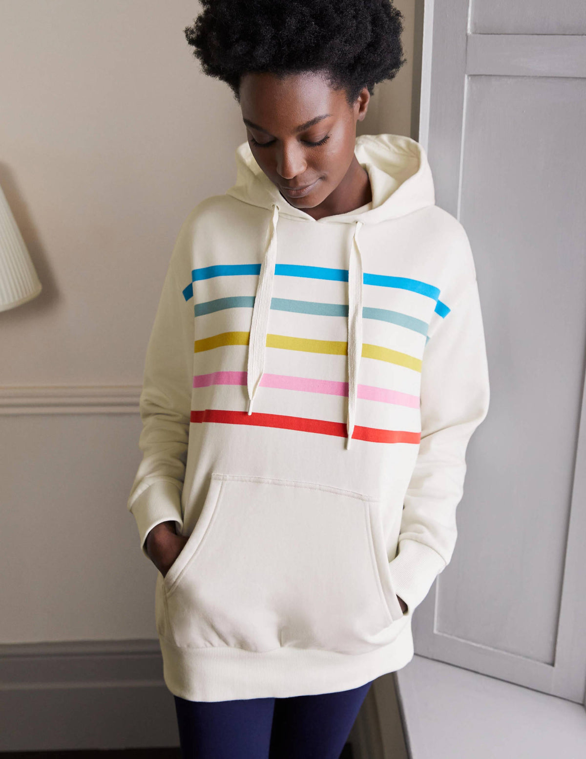 Oversized Hoodie-Ivory/ Rainbow Stripe-3