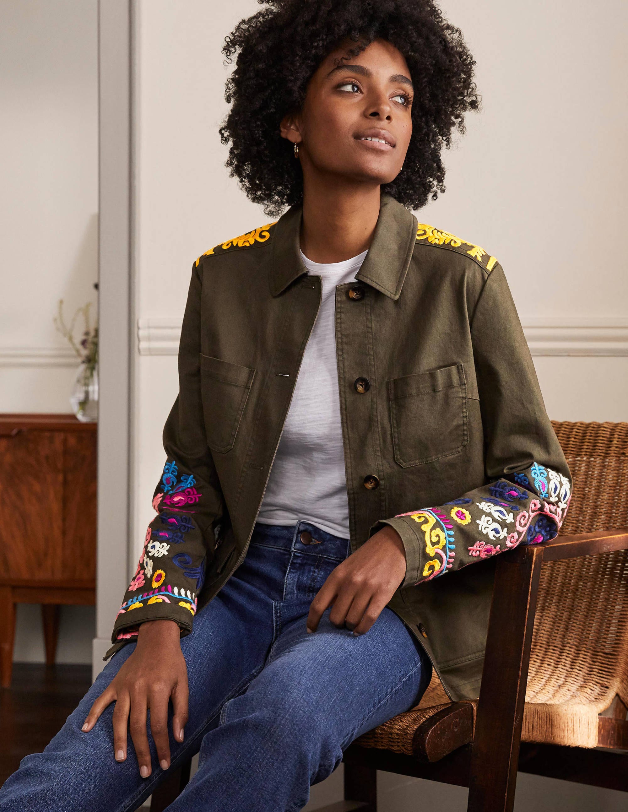 Embroidered Utility Jacket-Khaki - Image 7