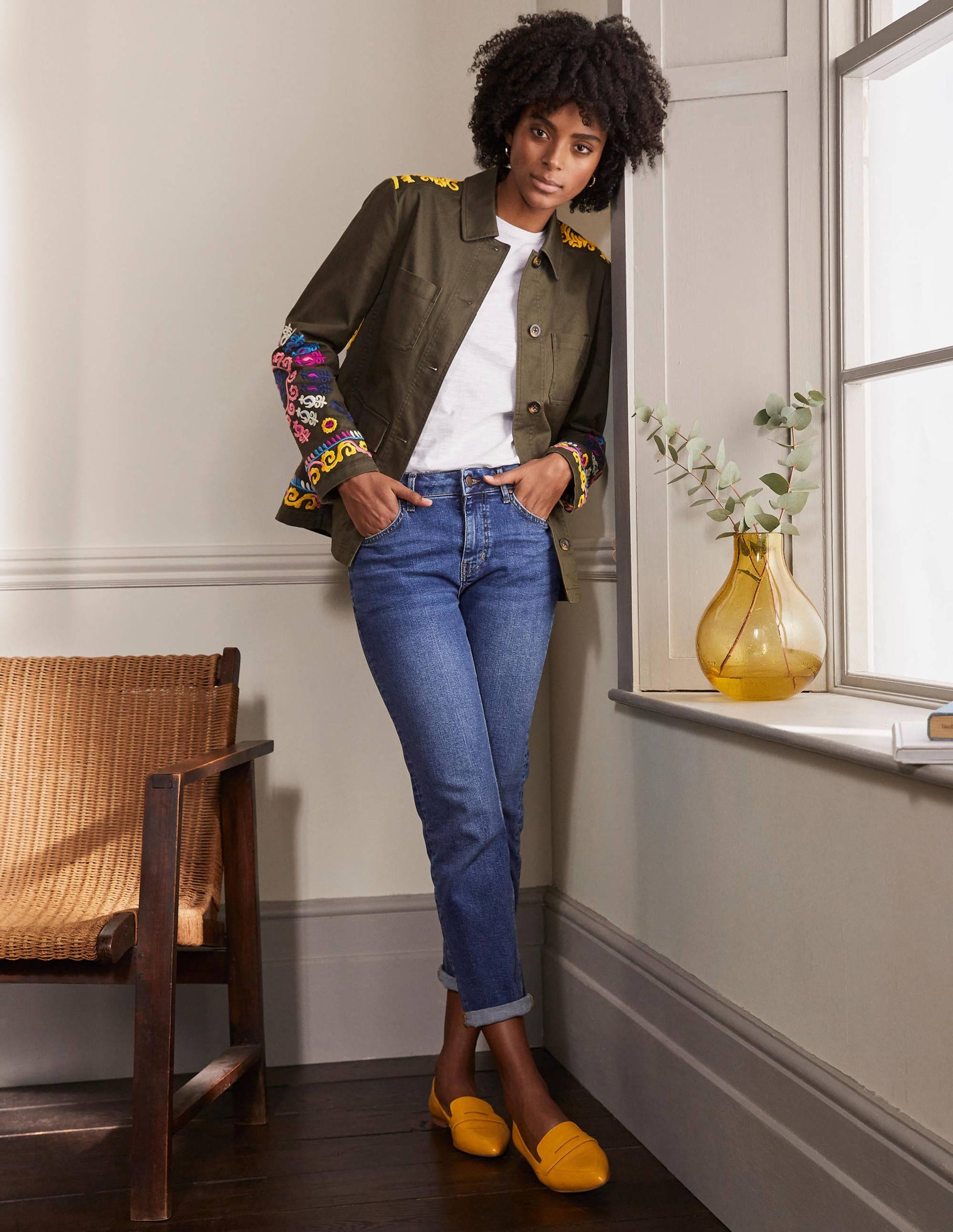 Embroidered Utility Jacket-Khaki-3