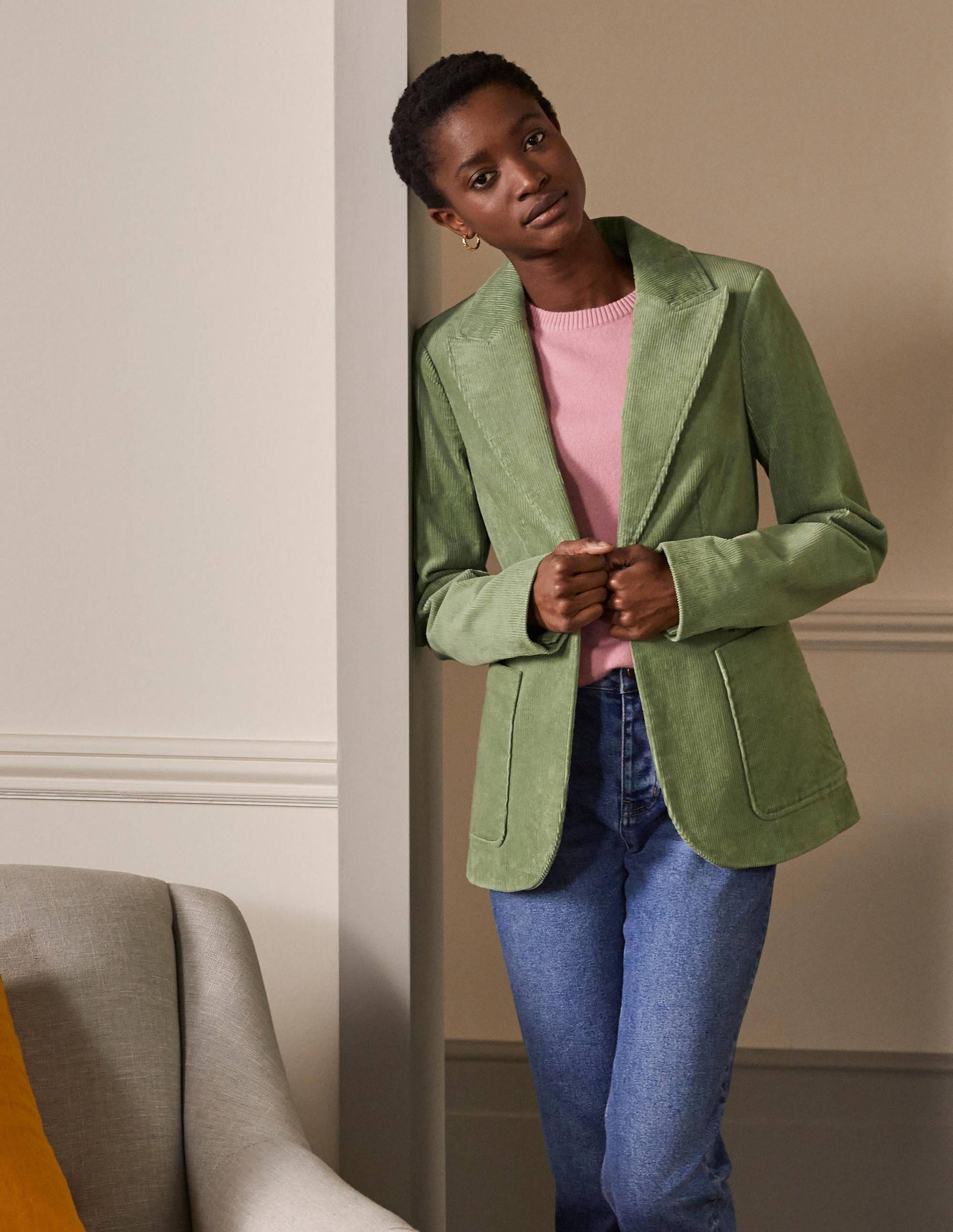 Victoria Cord Blazer-Light Olive-4
