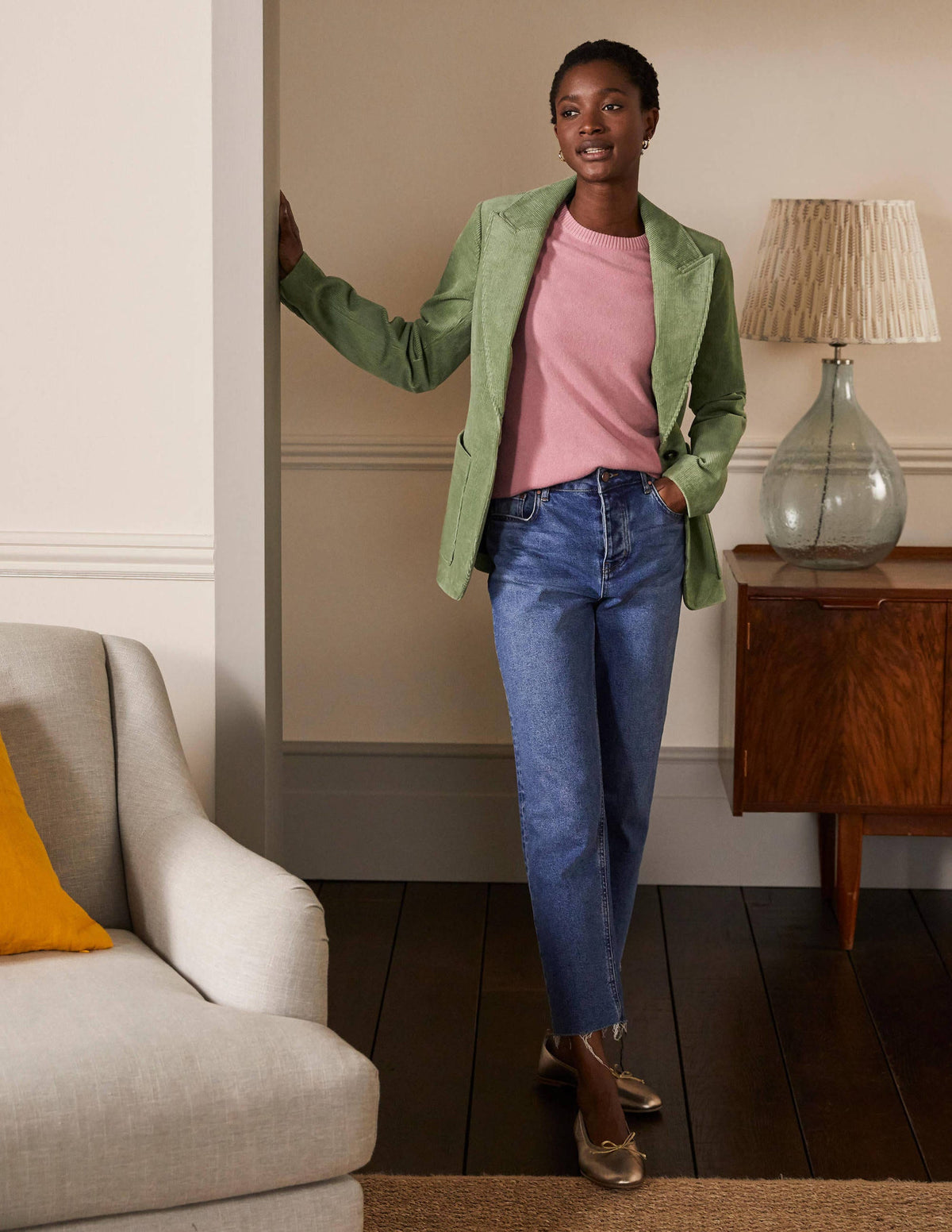 Victoria Cord Blazer-Light Olive-3