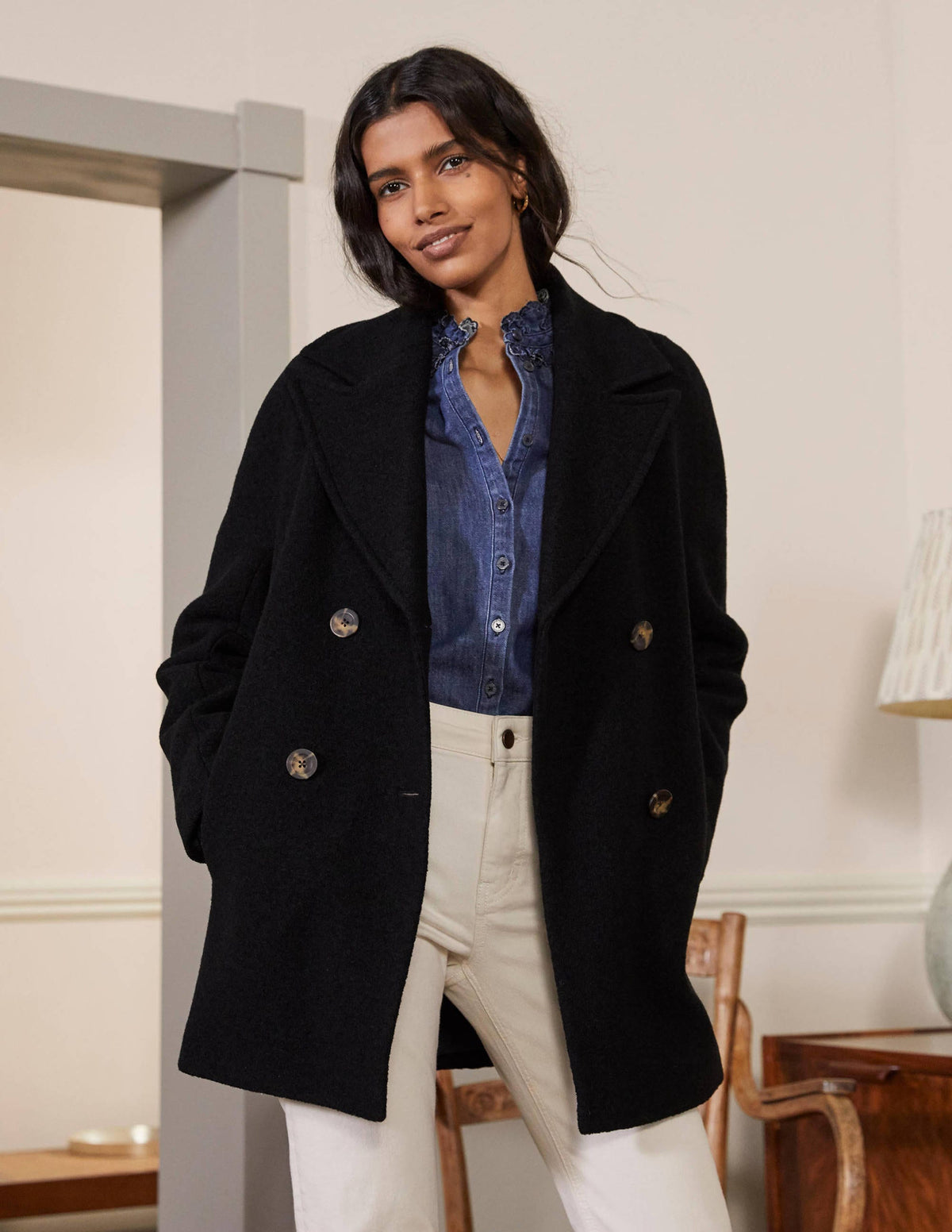 Textured Wool Car Coat-Black - Image 4
