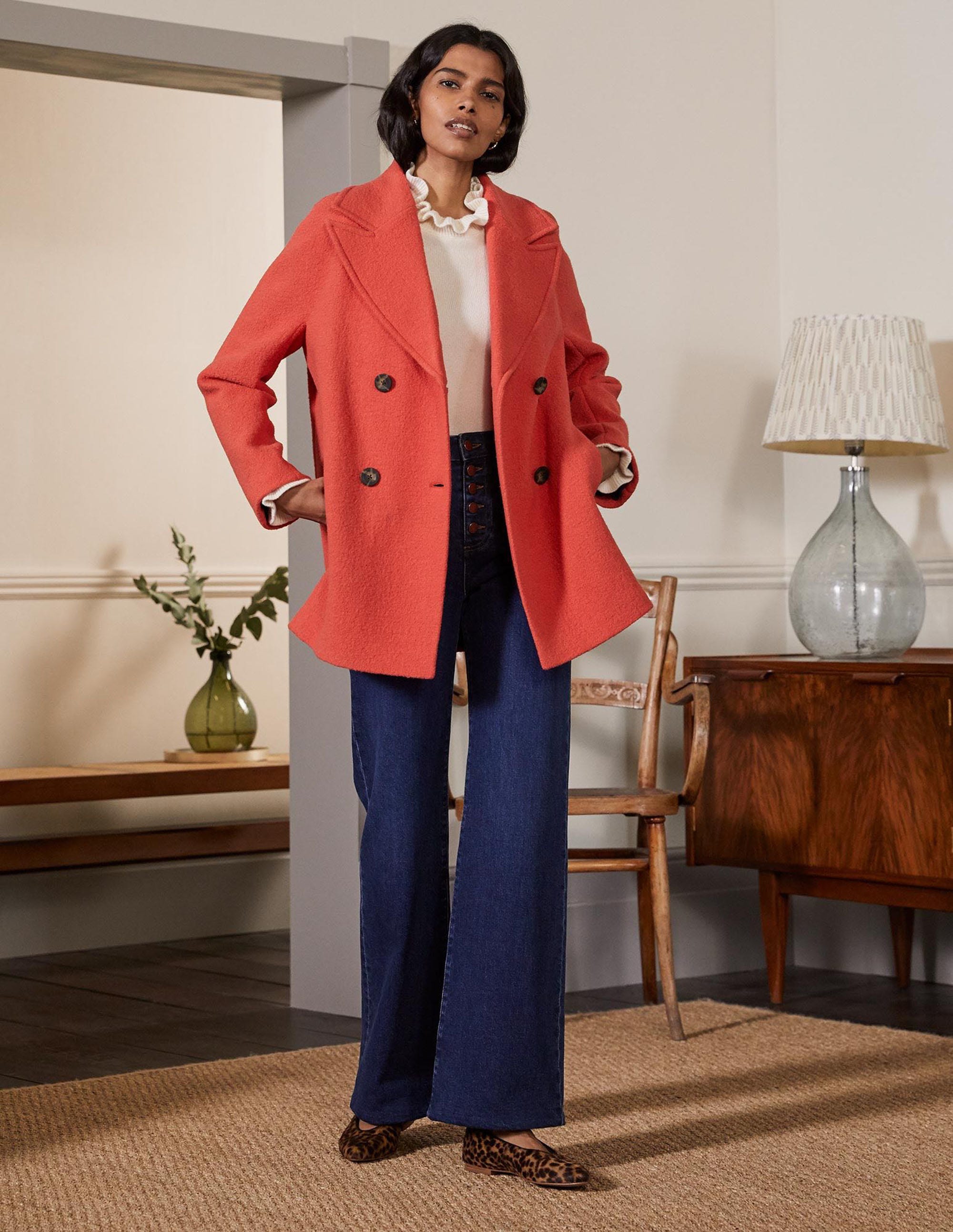 Textured Wool Car Coat-Cherry Red - Image 6