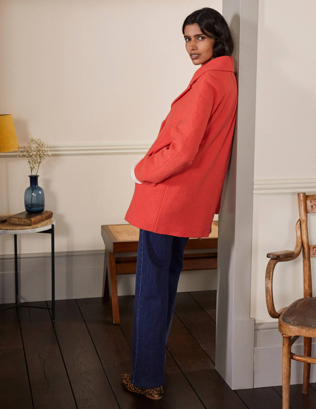 Textured Wool Car Coat-Cherry Red-2