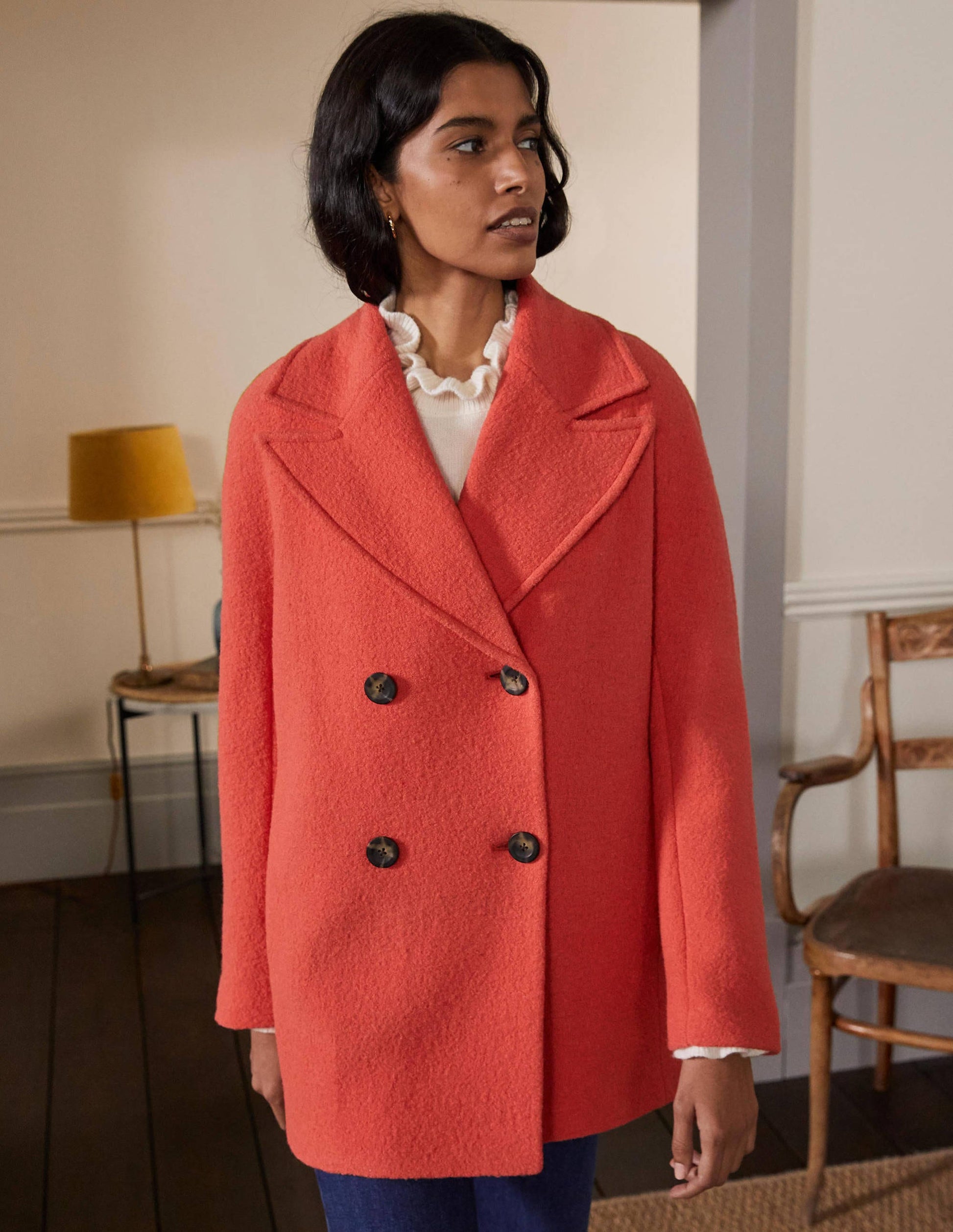Textured Wool Car Coat-Cherry Red-3