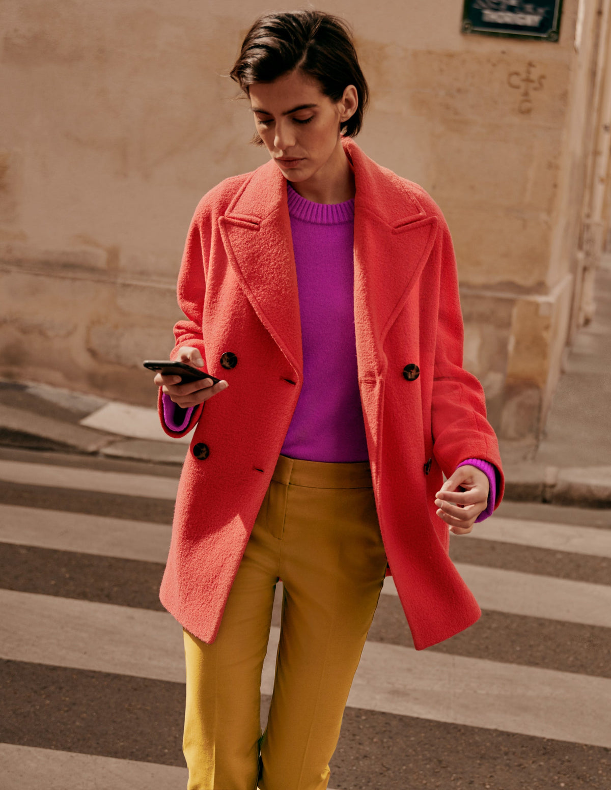 Textured Wool Car Coat-Cherry Red-5