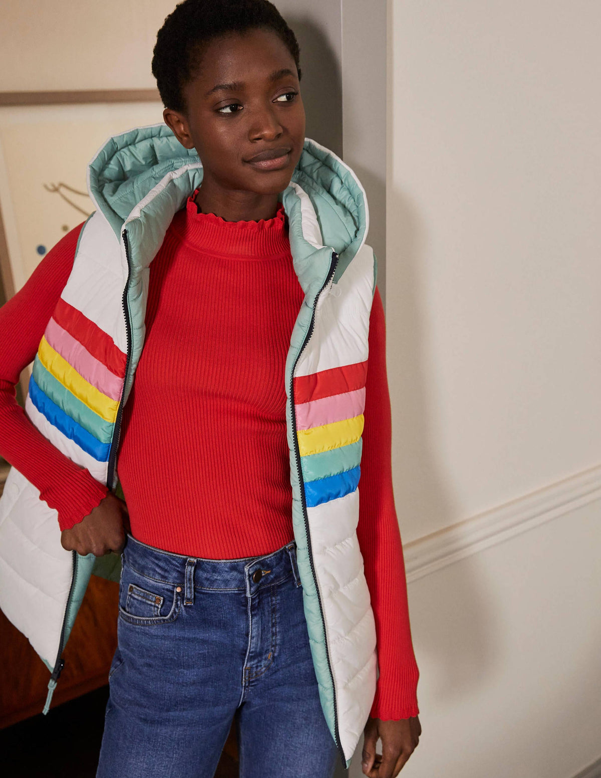 Reversible Lightweight Vest-Ivory Stripe - Image 1