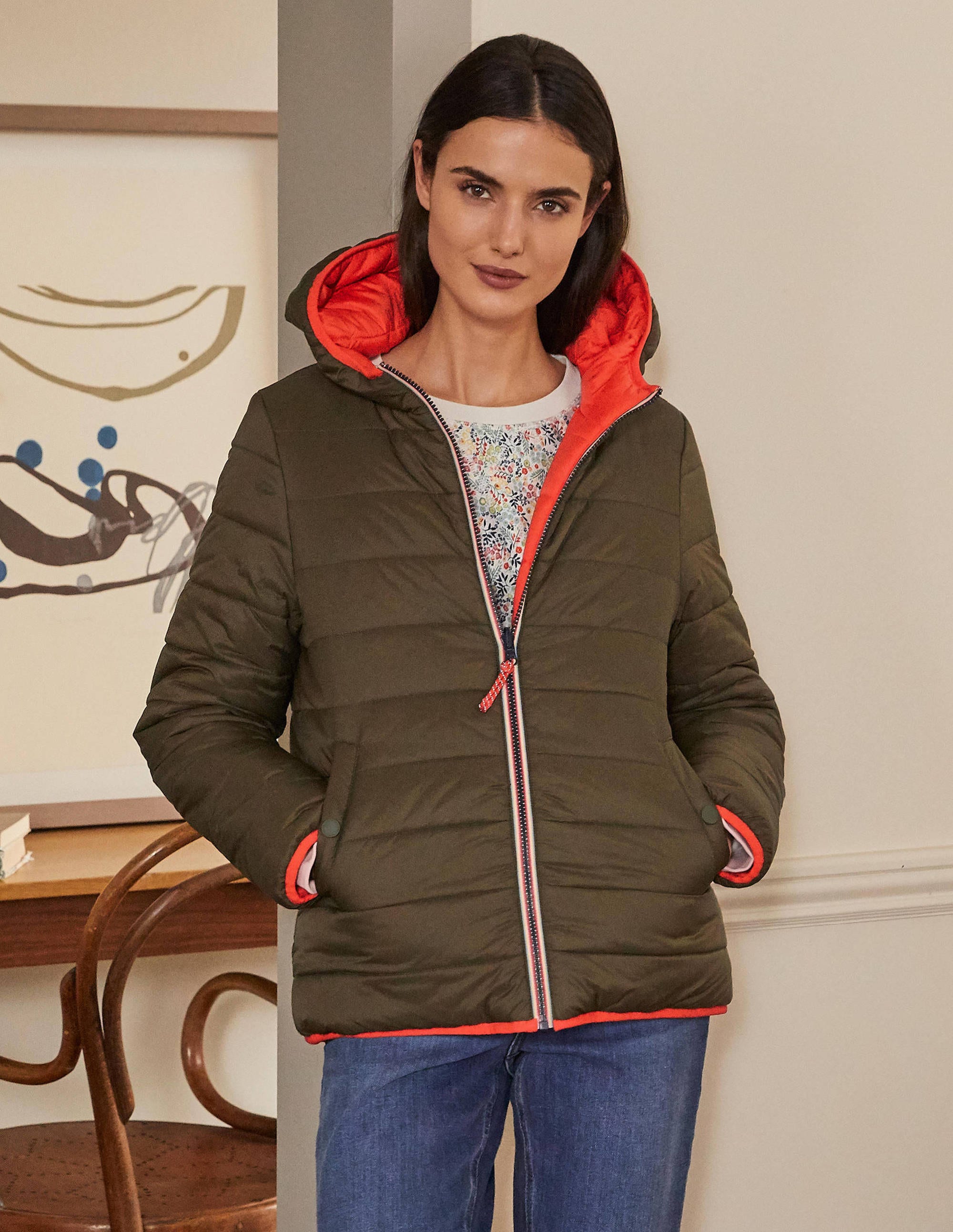 Reversible Puffer Jacket-Khaki/Bright Cherry - Image 5