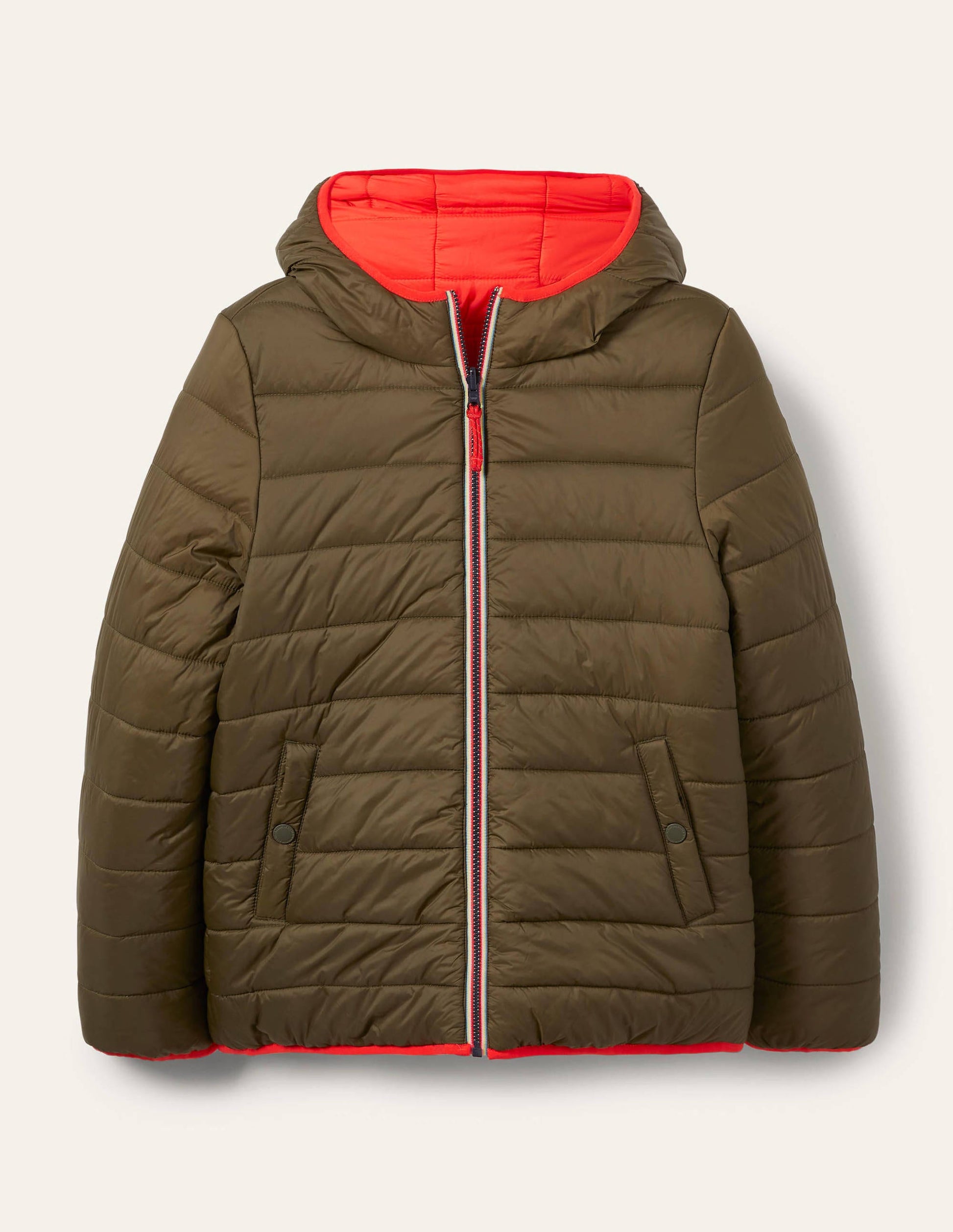 Reversible Puffer Jacket-Khaki/Bright Cherry-6