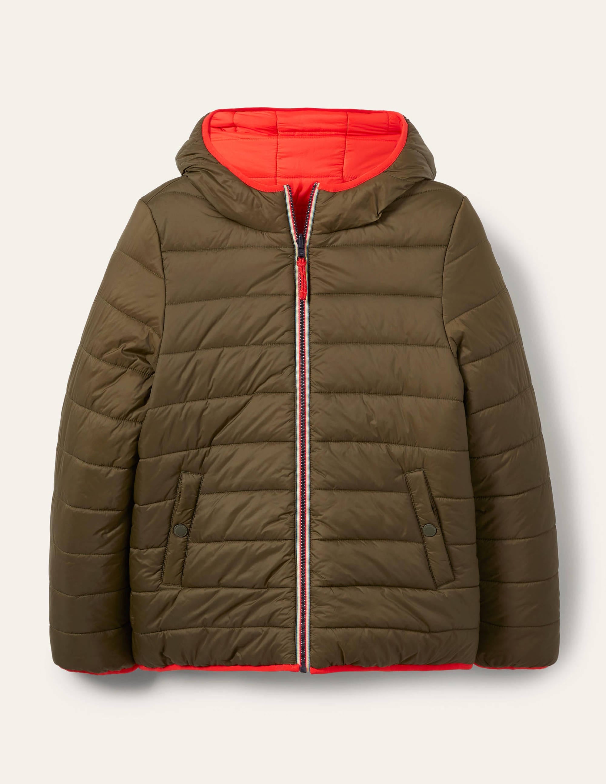 Reversible Puffer Jacket-Khaki/Bright Cherry - Image 6
