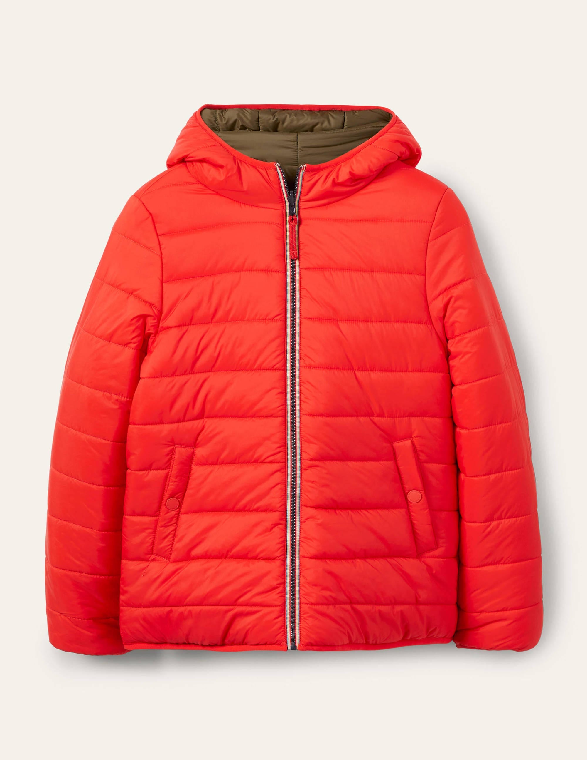 Reversible Puffer Jacket-Khaki/Bright Cherry - Image 7