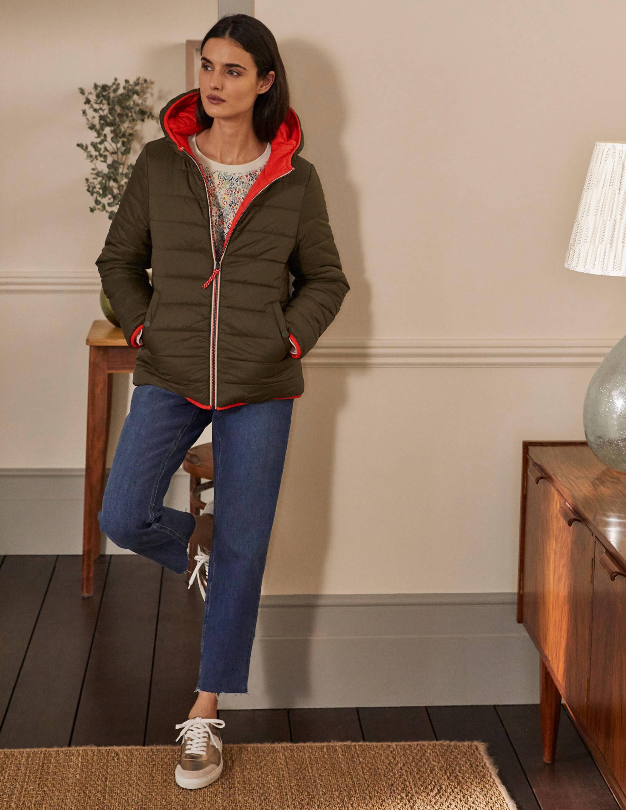 Reversible Puffer Jacket-Khaki/Bright Cherry - Image 3