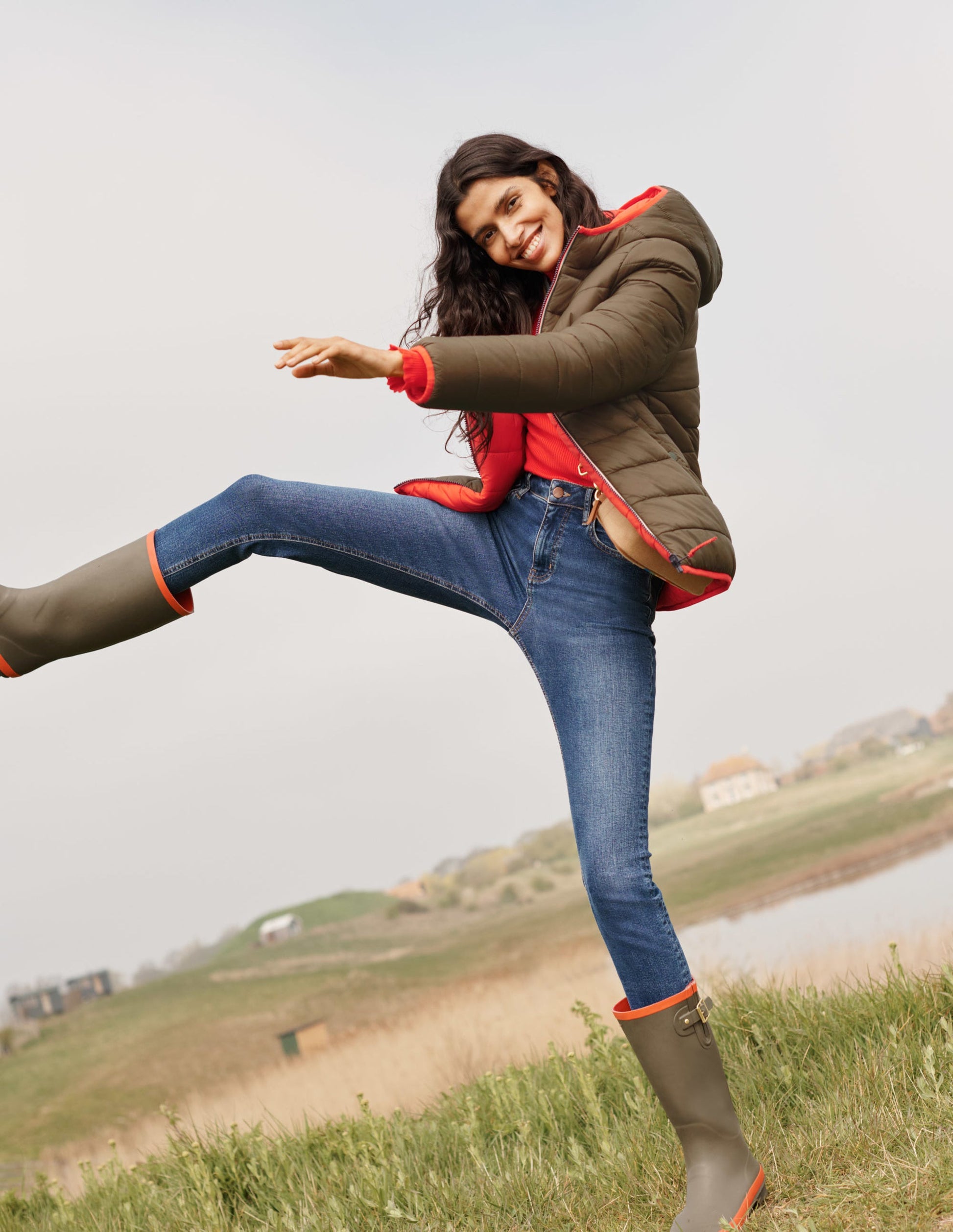 Reversible Puffer Jacket-Khaki/Bright Cherry-4