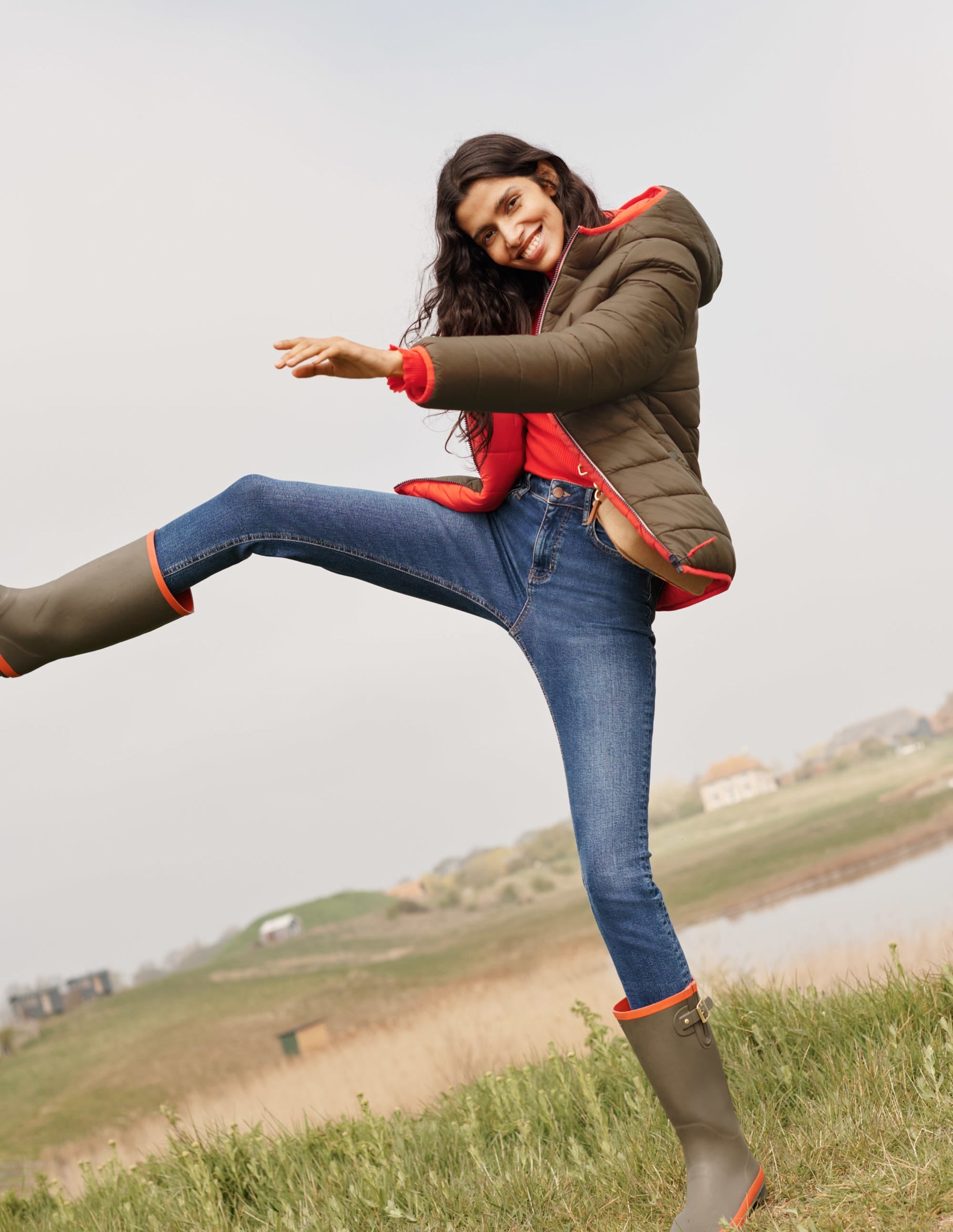 Reversible Puffer Jacket-Khaki/Bright Cherry - Image 4