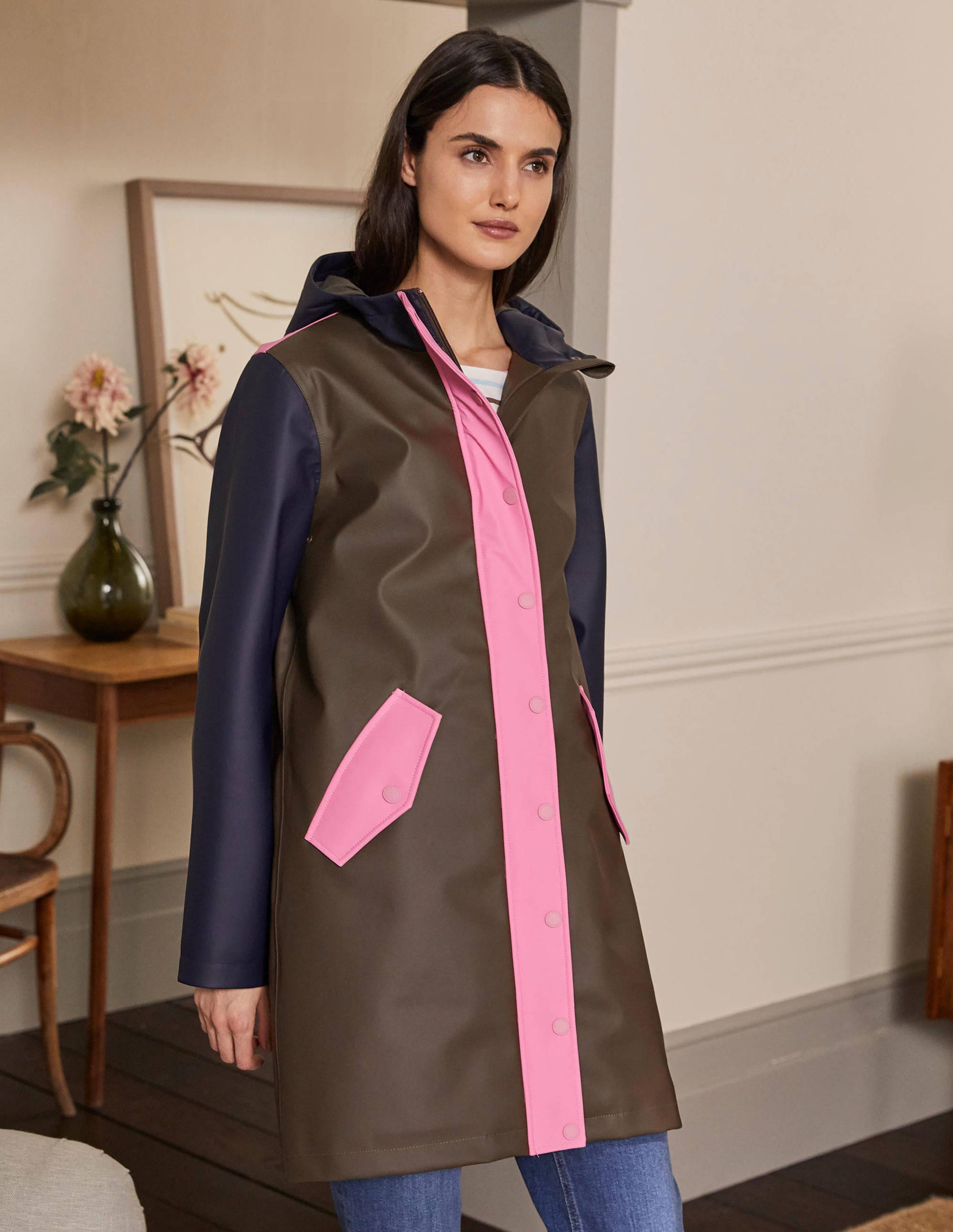 Morris Waterproof Mac-Khaki and Navy Colourblock - Image 4