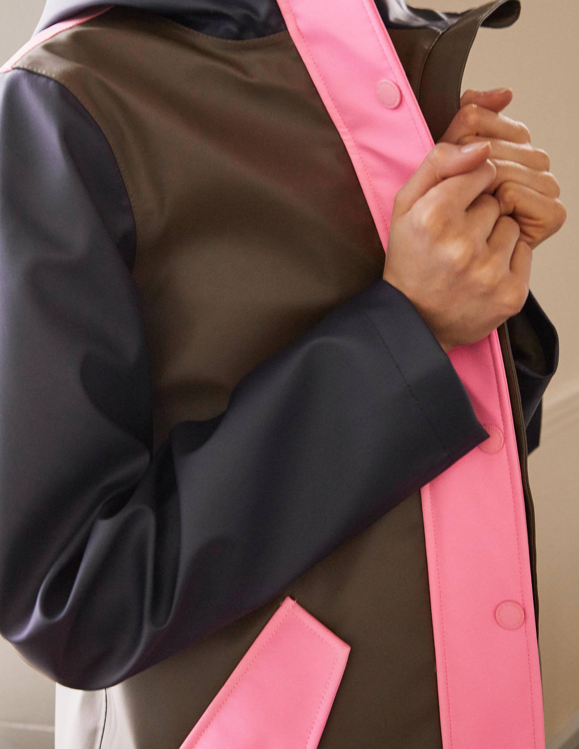 Morris Waterproof Mac-Khaki and Navy Colourblock-1