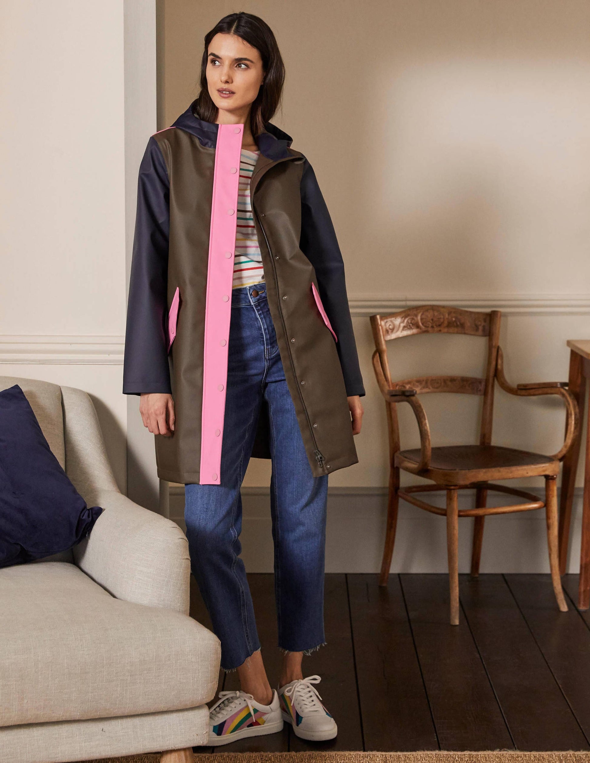 Morris Waterproof Mac-Khaki and Navy Colourblock-3