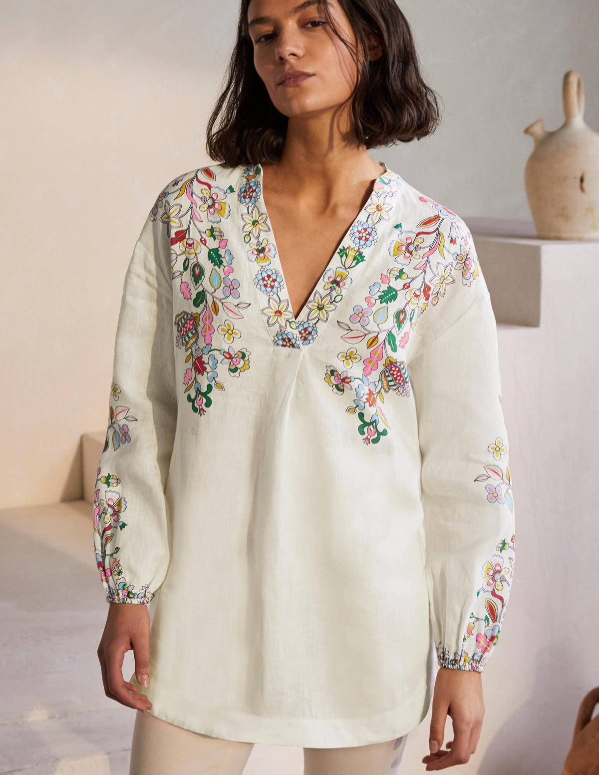 Hannah Linen Shirt-Ivory, Kaleidoscopic Floral - Image 4