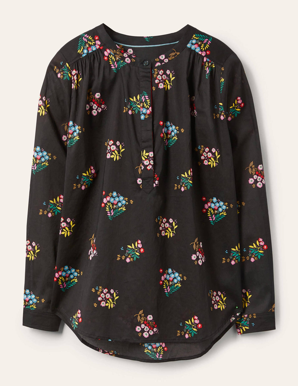 Relaxed Popover Cotton Shirt-Black, Delicate Spring - Image 5