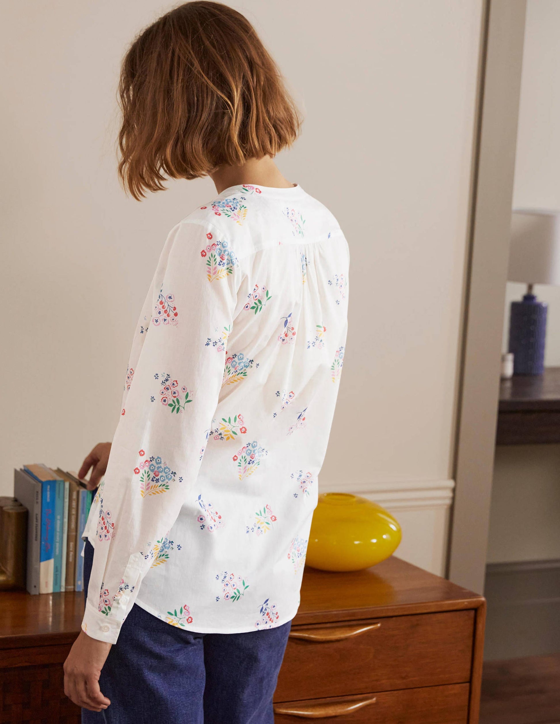 Relaxed Popover Cotton Shirt-Ivory, Delicate Sprig-2