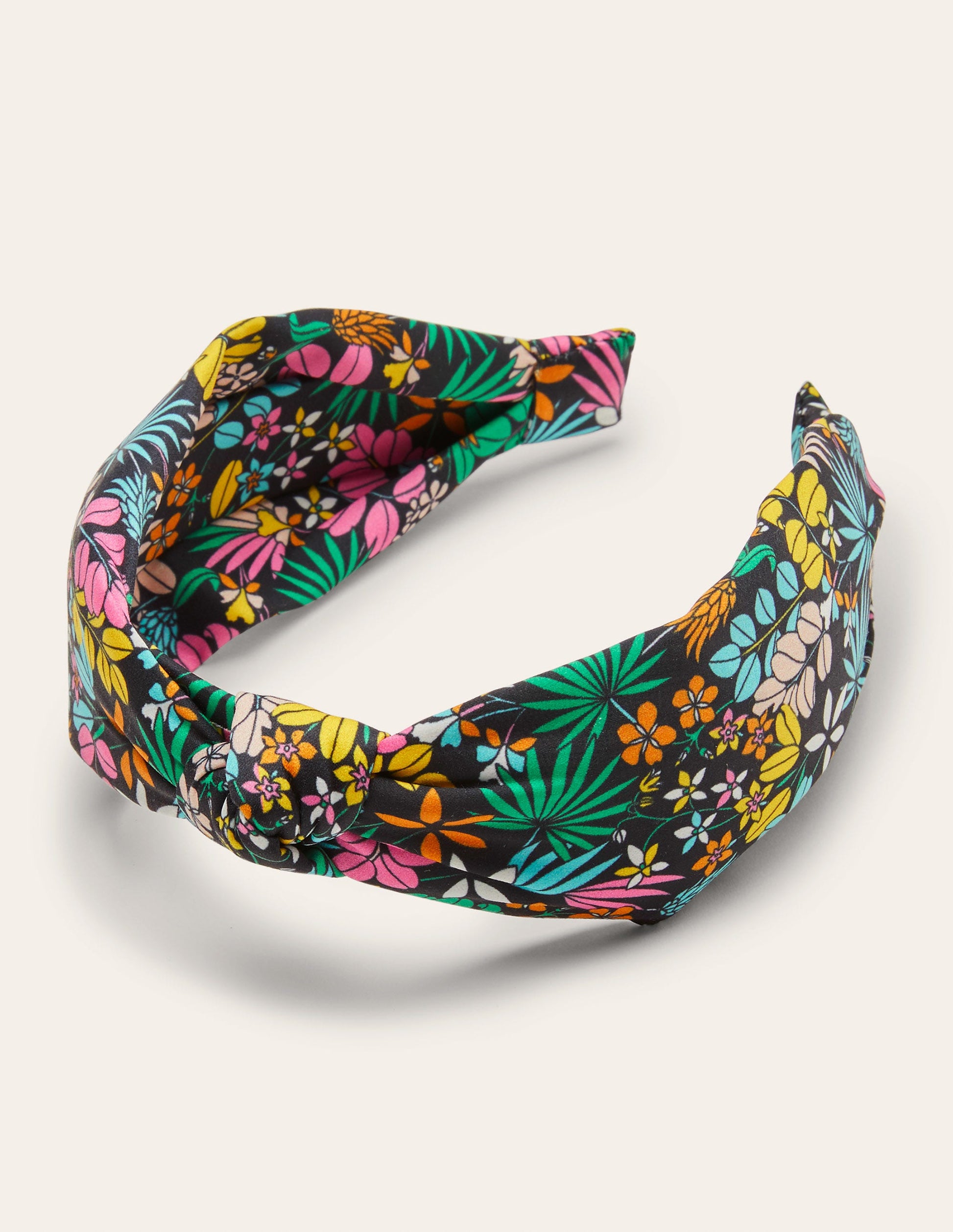 Knotted Headband-Black, Jungle Floral-1