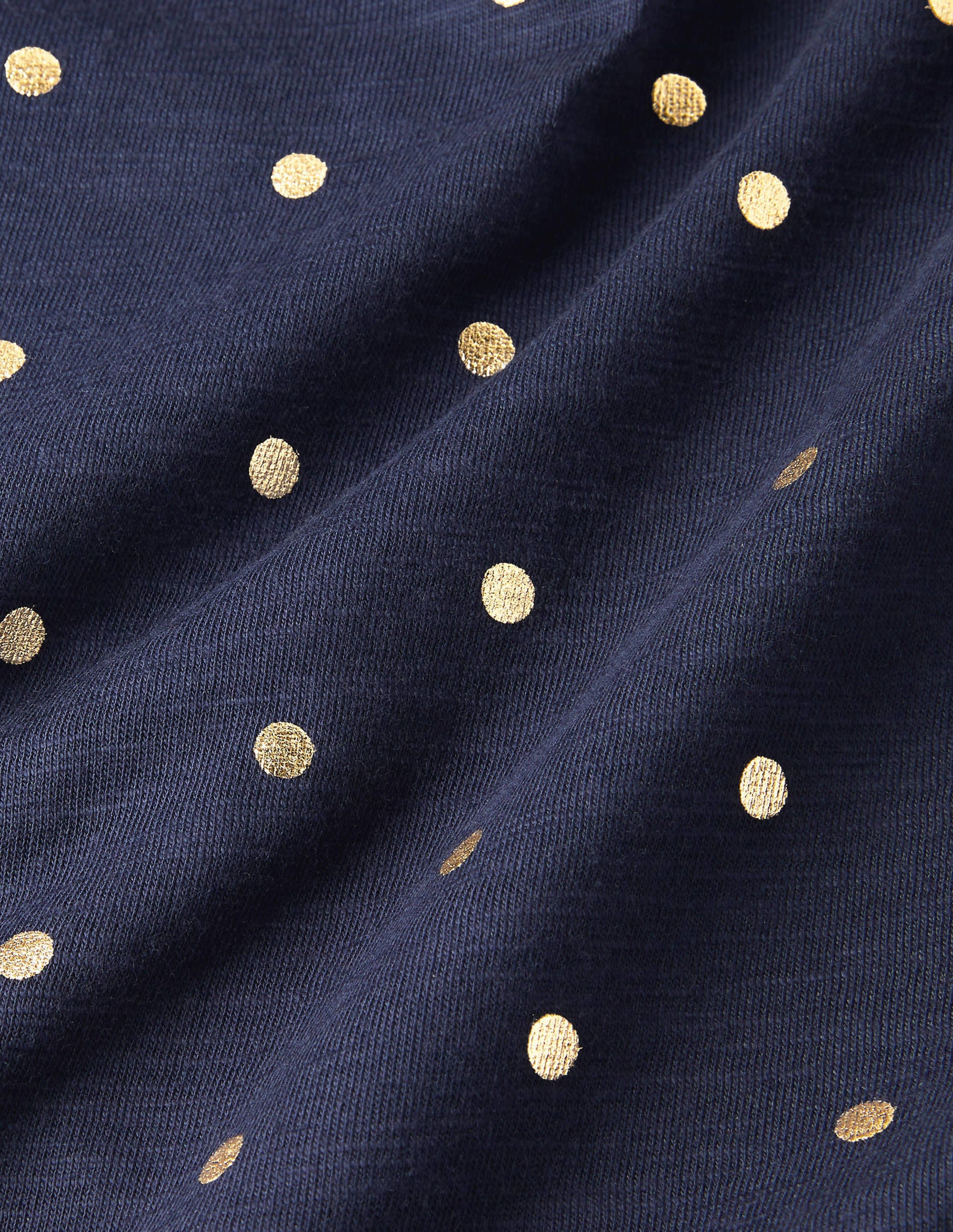 Romaine Tiered Jersey Dress-Navy and Gold, Polka Dot - Image 5