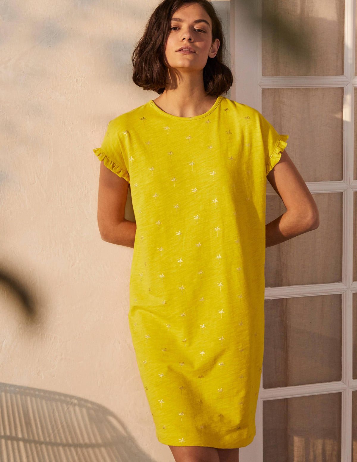Faye Jersey T-shirt Dress-Daffodil, Rainforest Stamp - Image 1