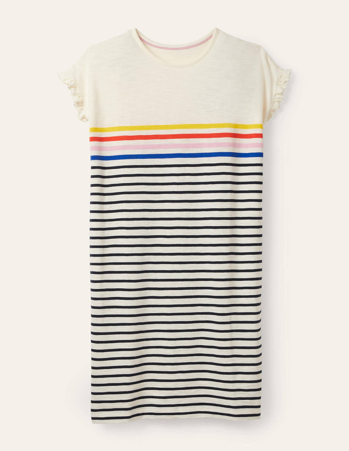 Faye Jersey T-shirt Dress-Ivory, Multi Stripe-5