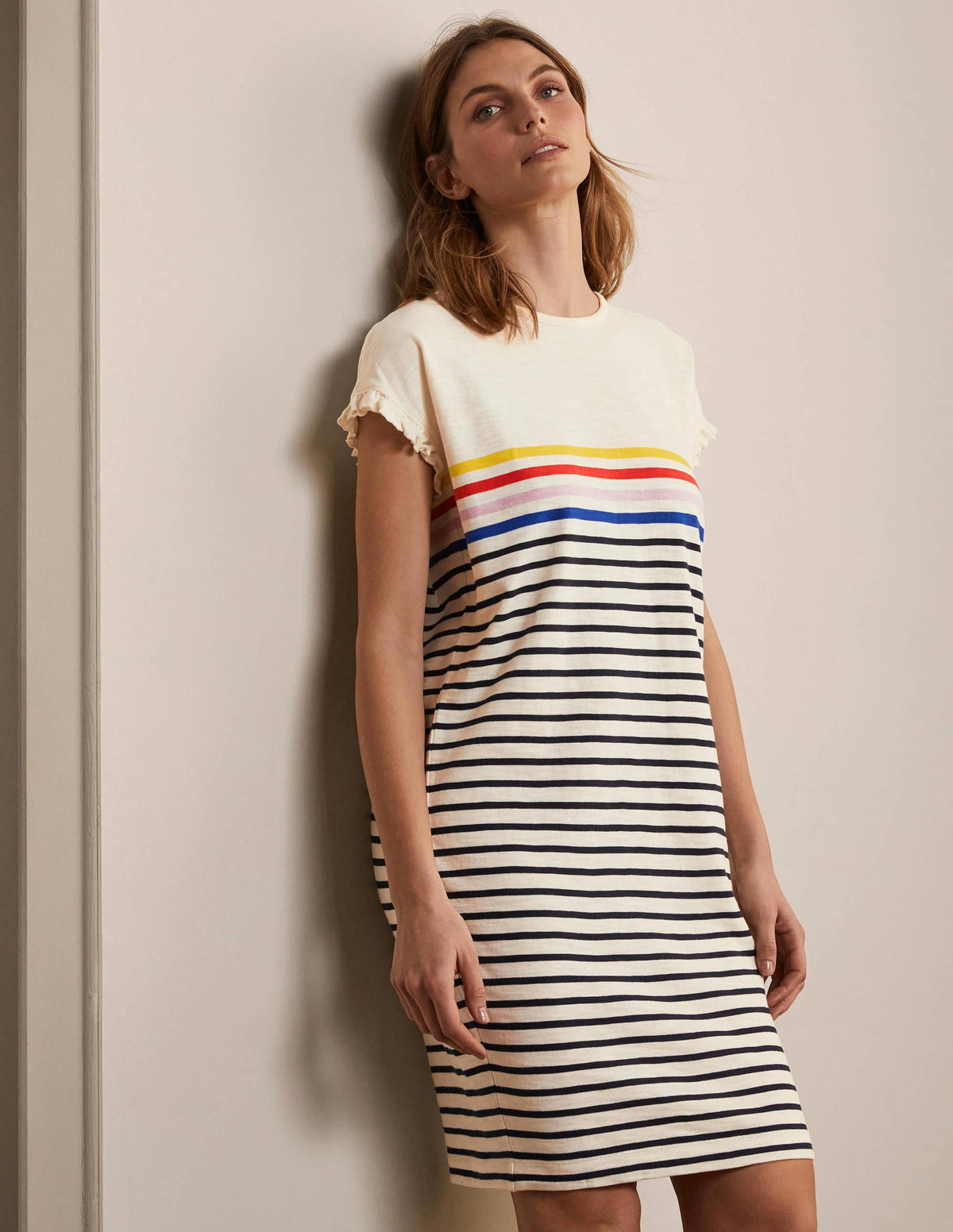 Faye Jersey T-shirt Dress-Ivory, Multi Stripe-1