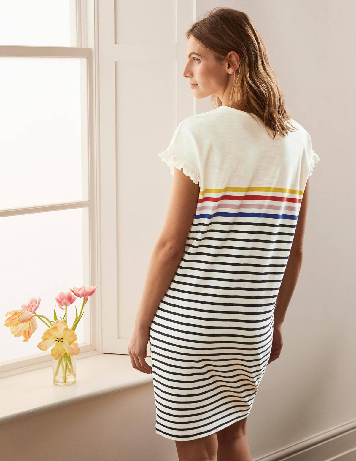 Faye Jersey T-shirt Dress-Ivory, Multi Stripe-3