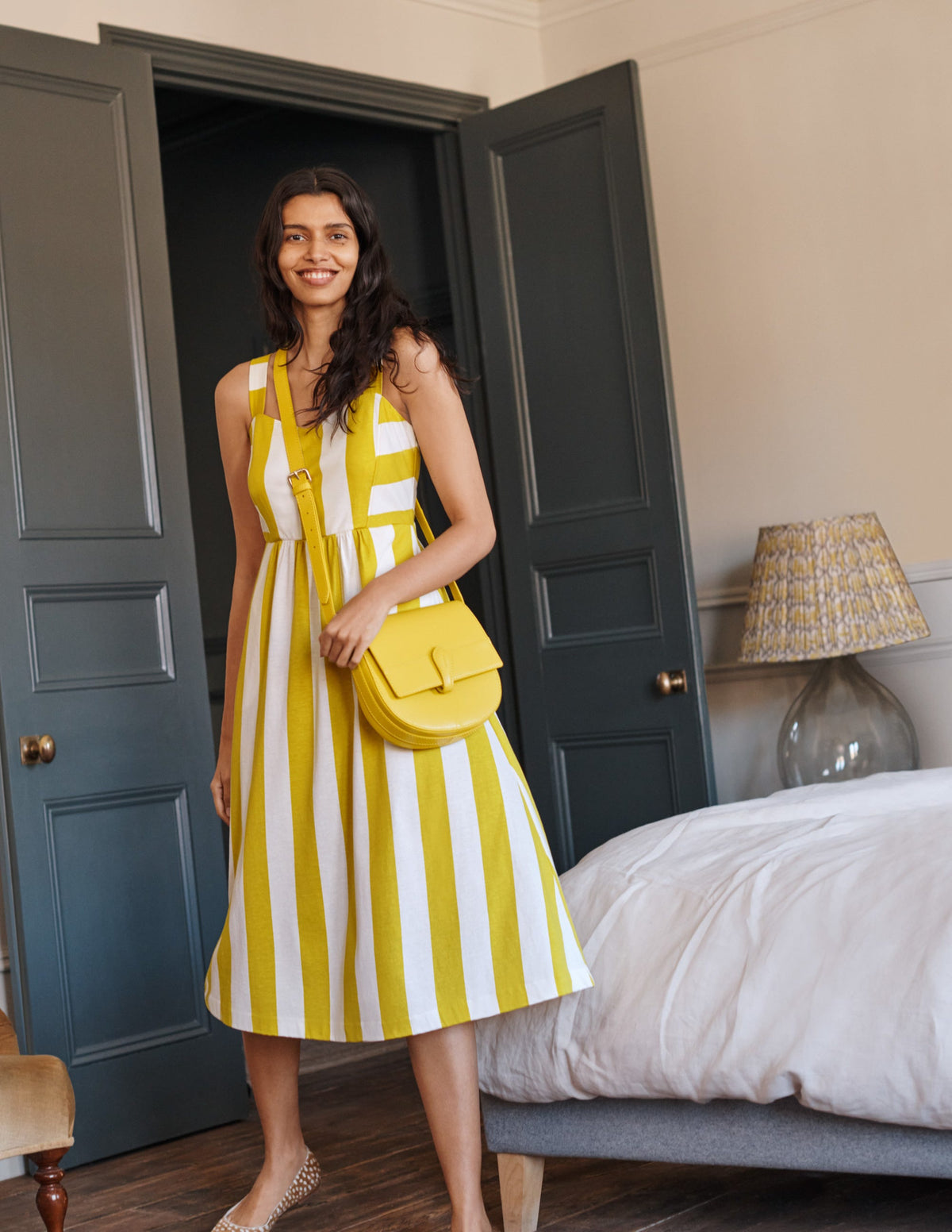 Lucy Jersey Stripe Dress-Chartreuse Ivory Stripe-5