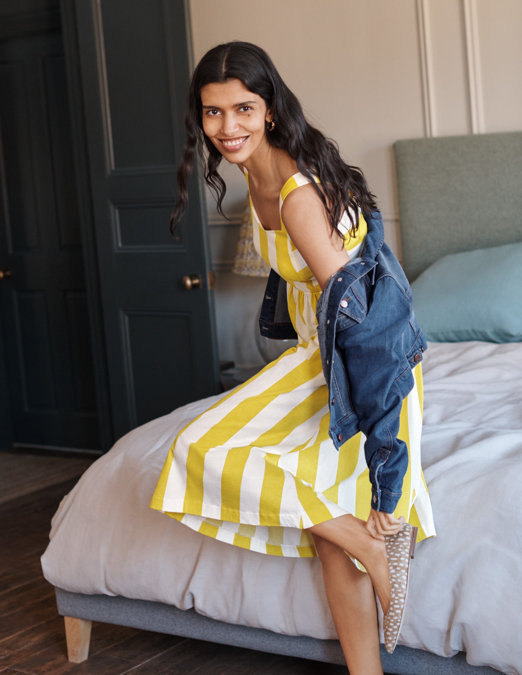 Lucy Jersey Stripe Dress-Chartreuse Ivory Stripe - Image 6