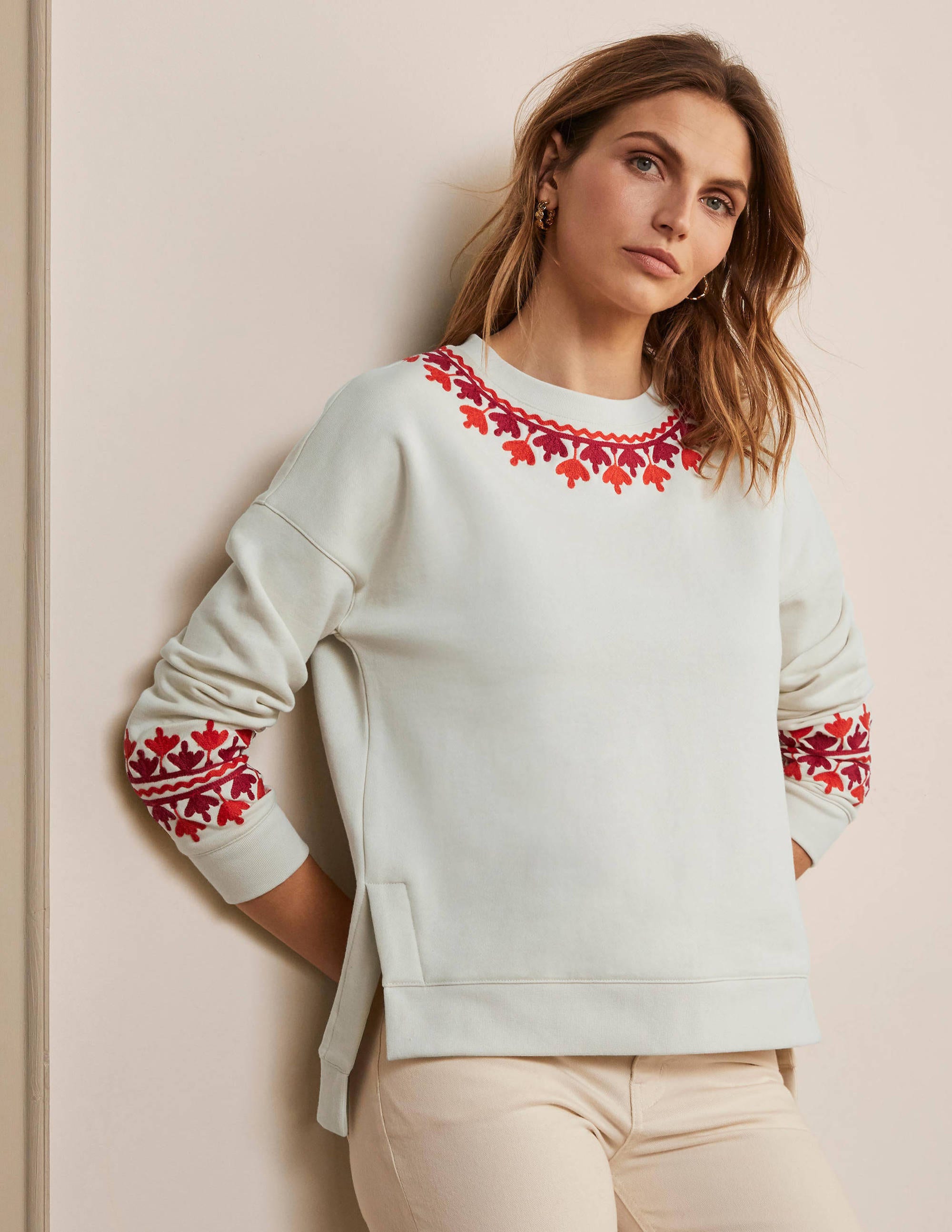 Interest Sweatshirt-Ivory, Embroidered - Image 1