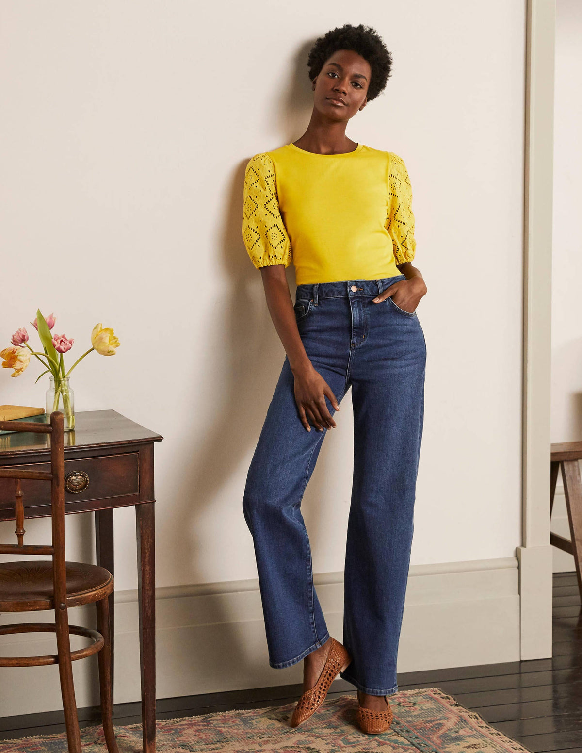 Abigail Puff Sleeve Jersey Top-Daffodil-2