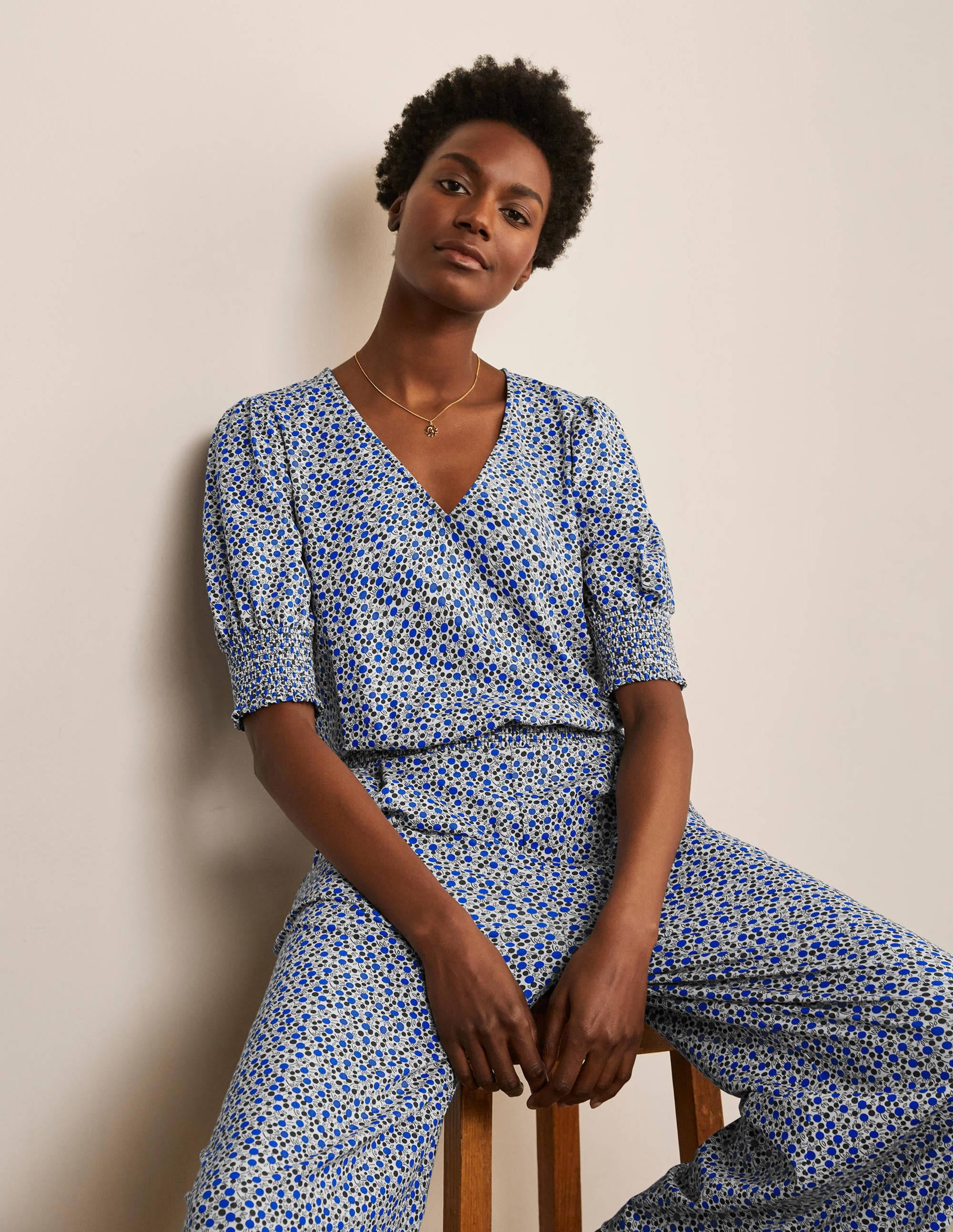 Estella Jersey Jumpsuit-Ivory, Meadow Spot - Image 2
