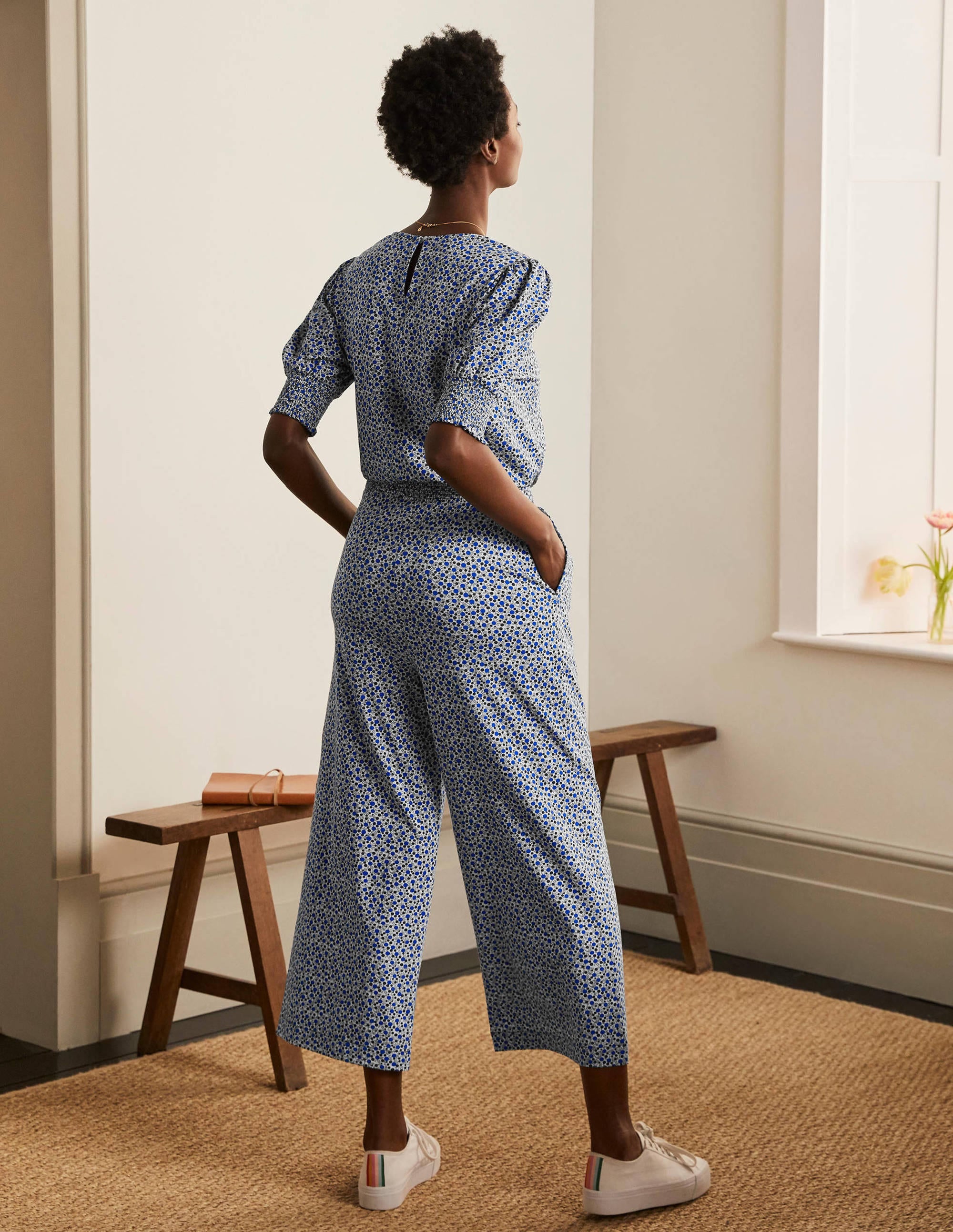 Estella Jersey Jumpsuit-Ivory, Meadow Spot - Image 3