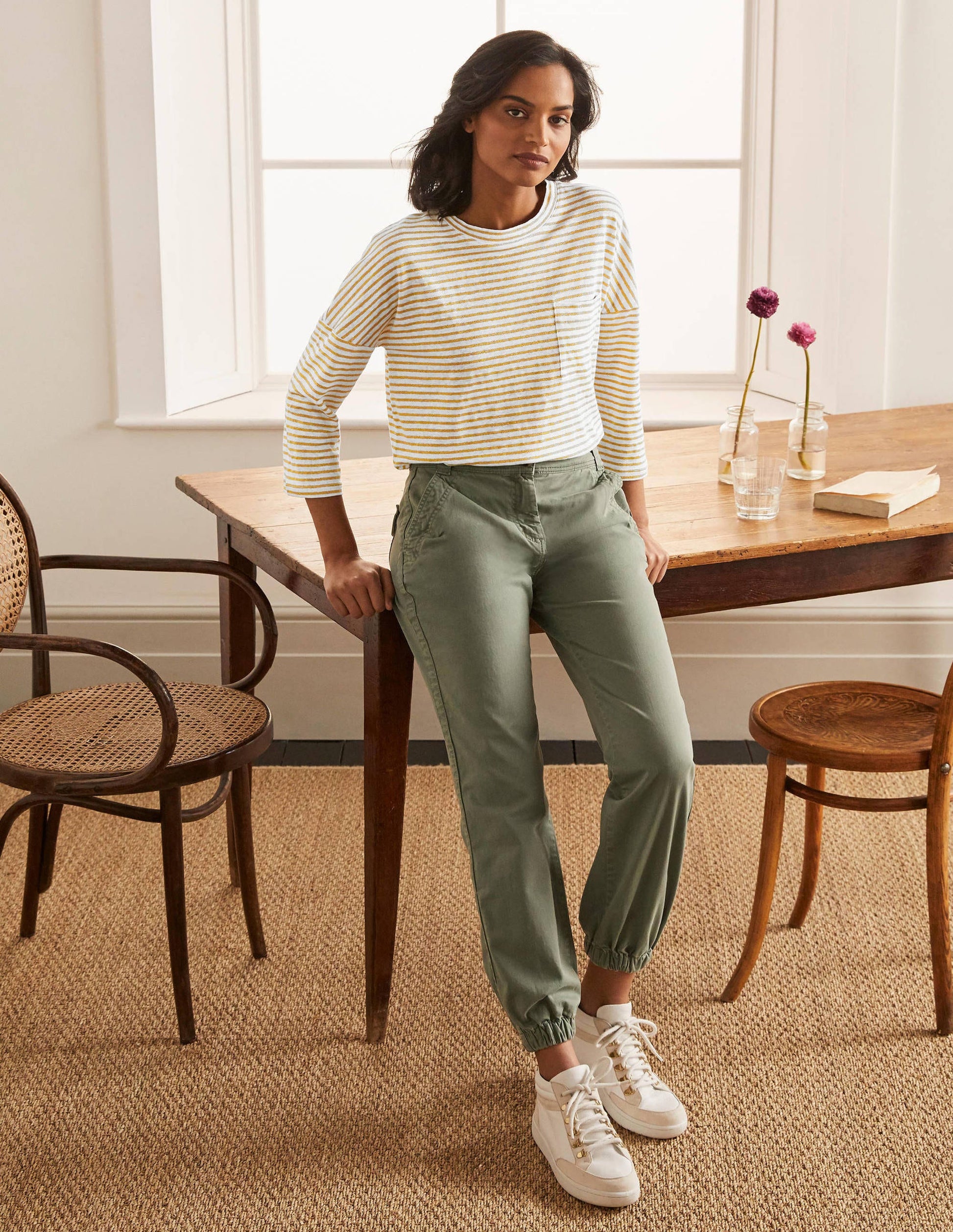 Ottilie Linen Jersey Top-Gold/ Ivory-2