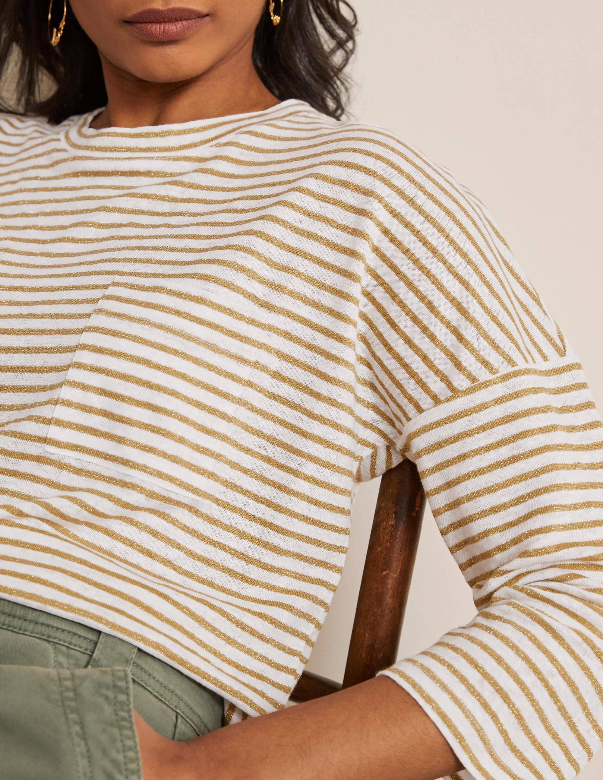 Ottilie Linen Jersey Top-Gold/ Ivory - Image 4