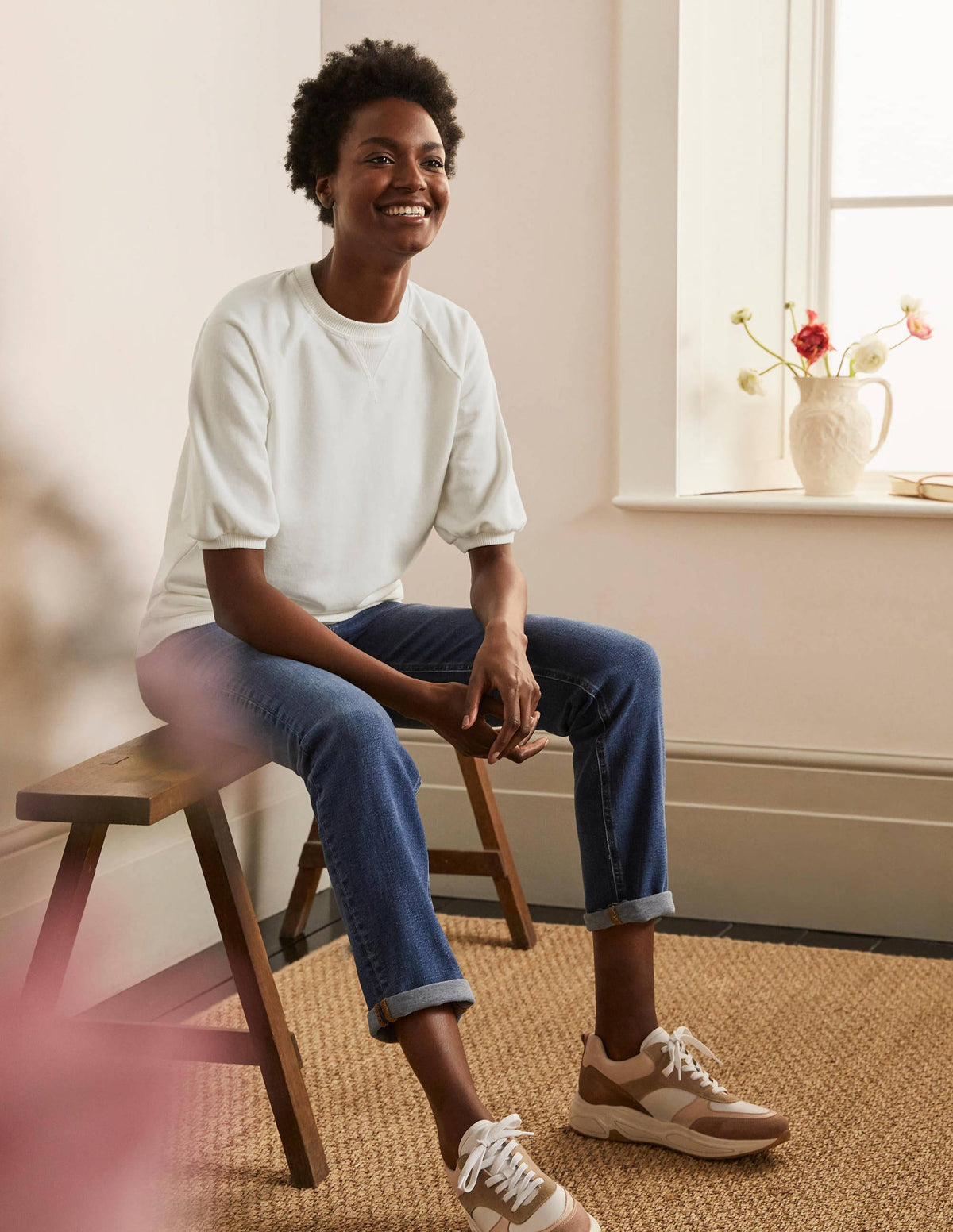 Short Puff Sleeve Sweatshirt-Ivory-1