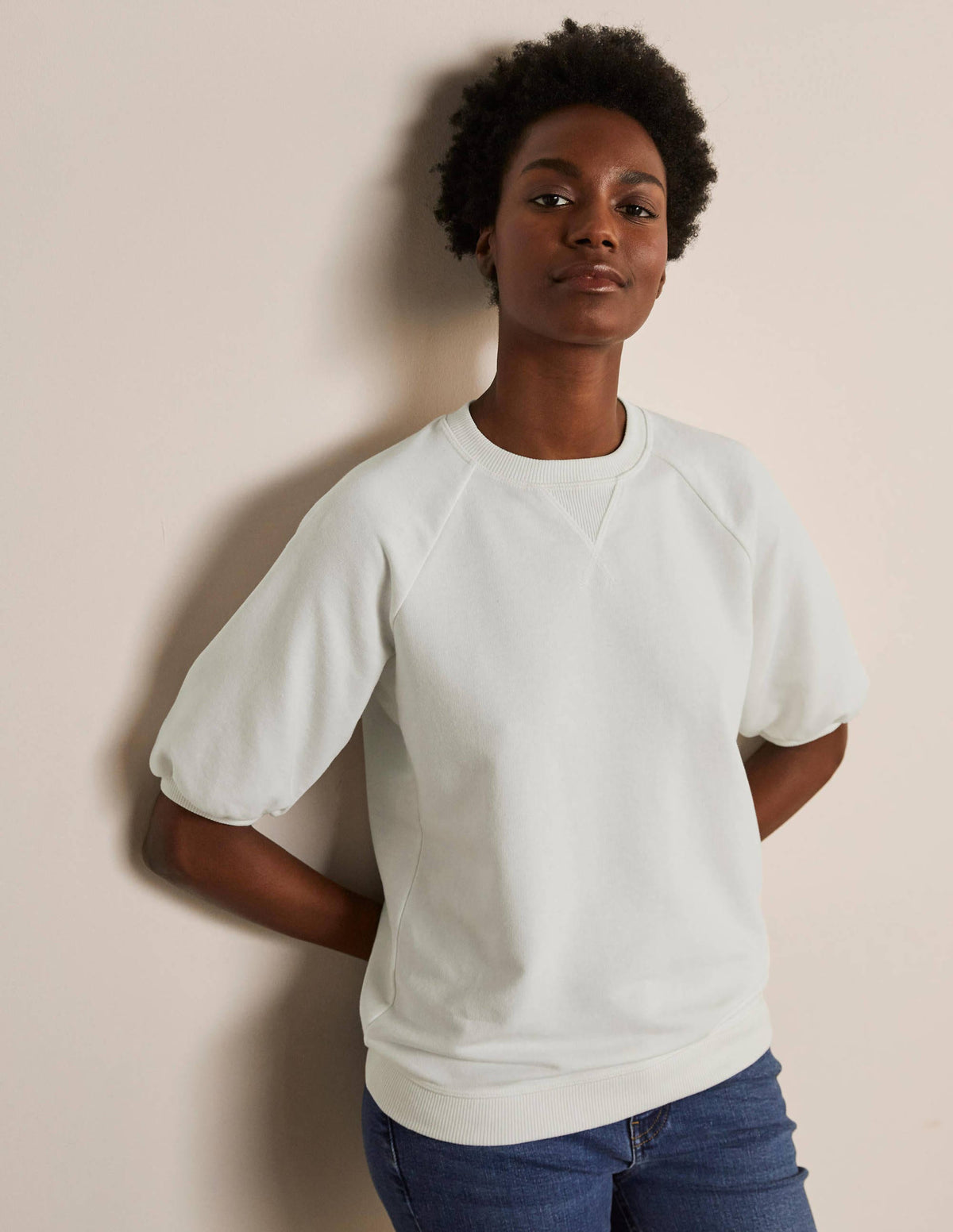 Short Puff Sleeve Sweatshirt-Ivory-2