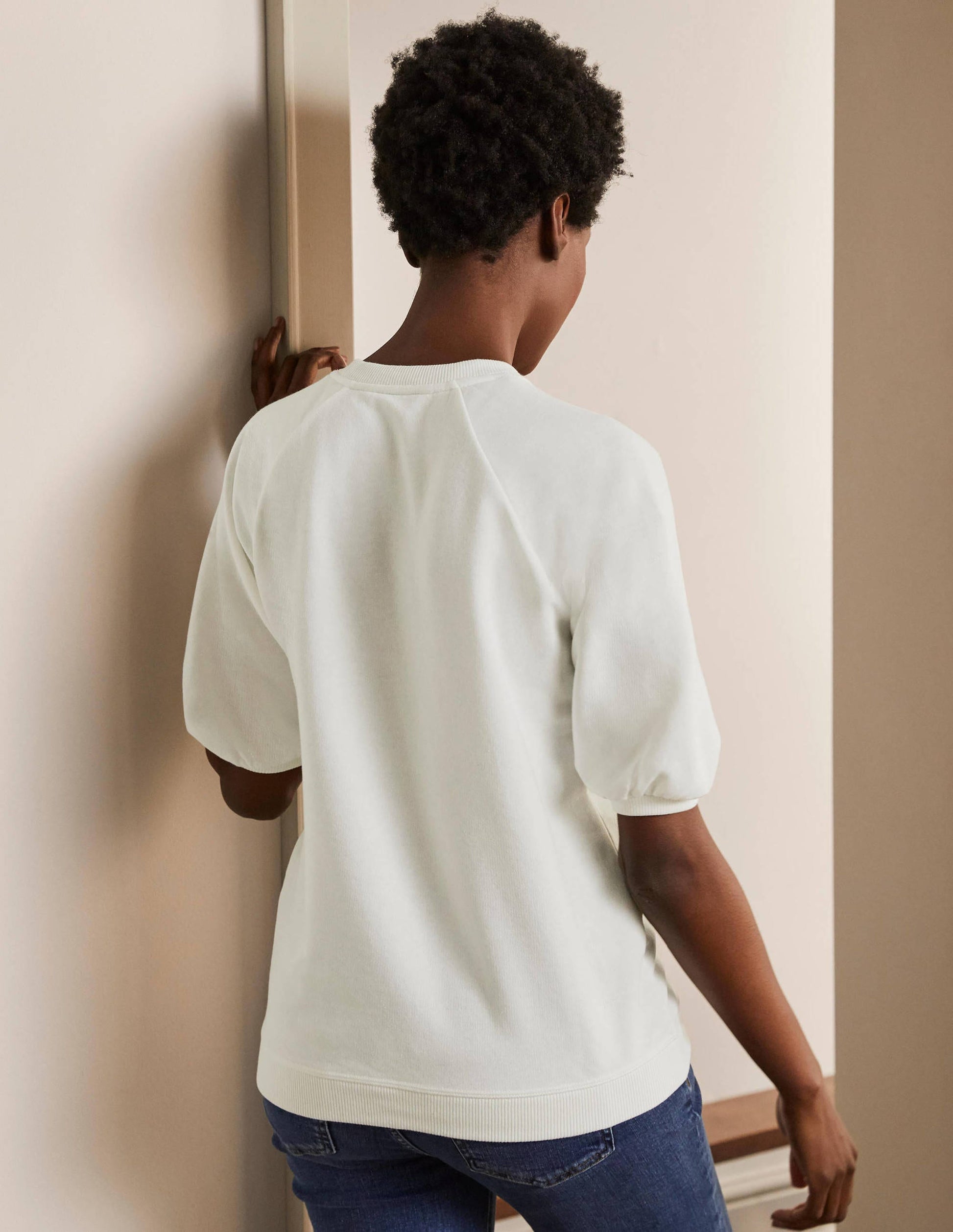 Short Puff Sleeve Sweatshirt-Ivory-3